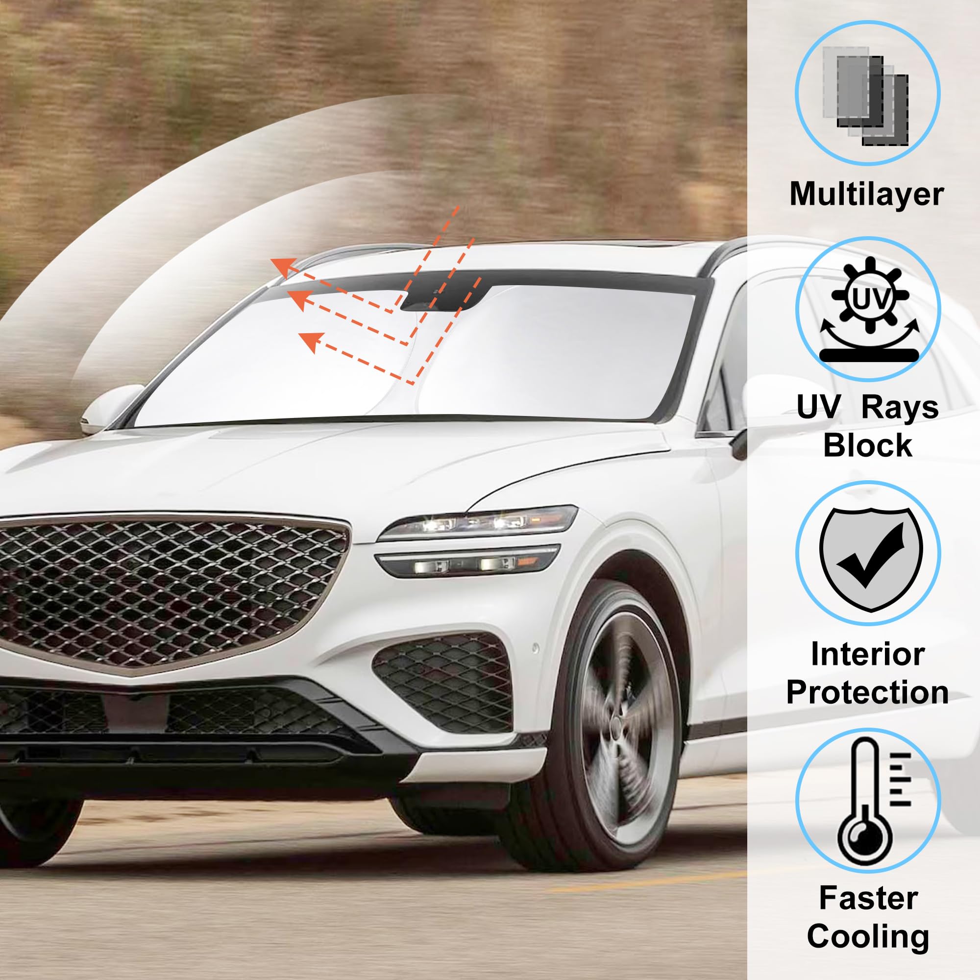 Windshield Sun Shade Custom Fit For 2022 2023 2024 2025 Genesis Gv70 Accessories Foldable Sunshade Sun Blocker Protect Car From