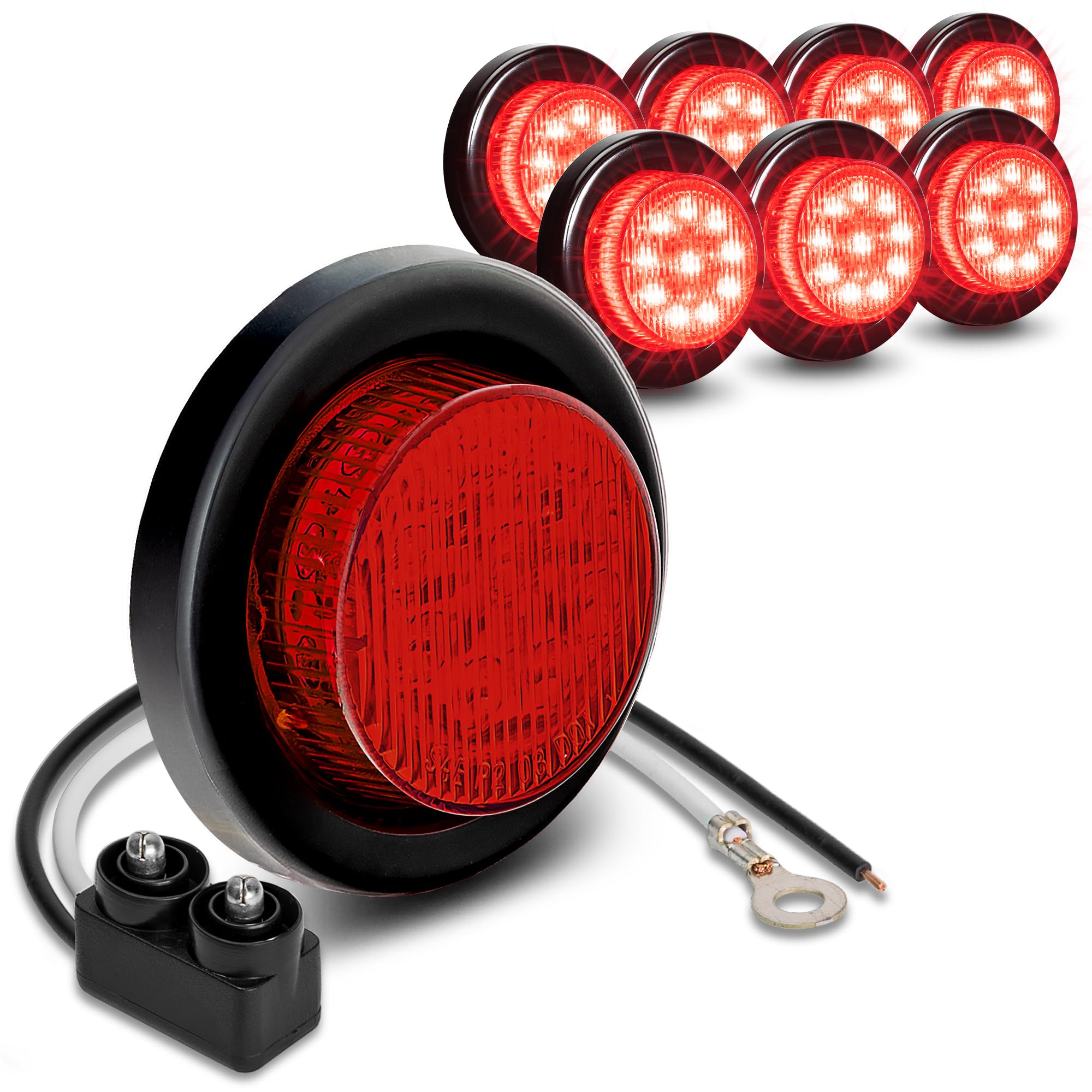 True Mods 8Pc 2'' Red Round Trailer Led Clearance Marker Lights [Dot Fmvss 108] [Sae P2] [Reflector Lens] [Grommet] [Flush-Mount