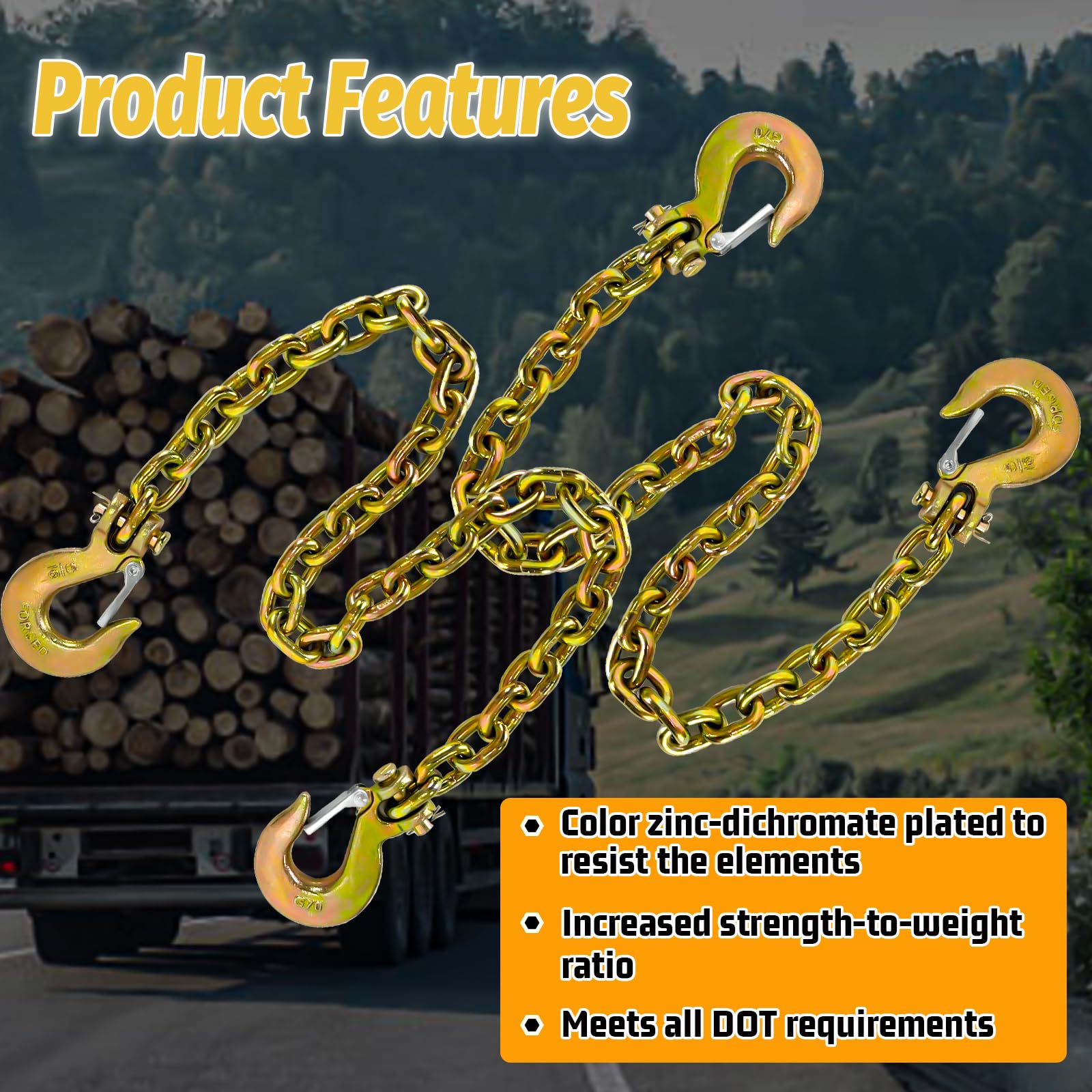 5/16'' Trailer Safety Chains With Hooks G80 Trailer Chains With 4 X G70 Clevis Safety Hooks 35'' 17000 Lbs Break Strength 4900 L