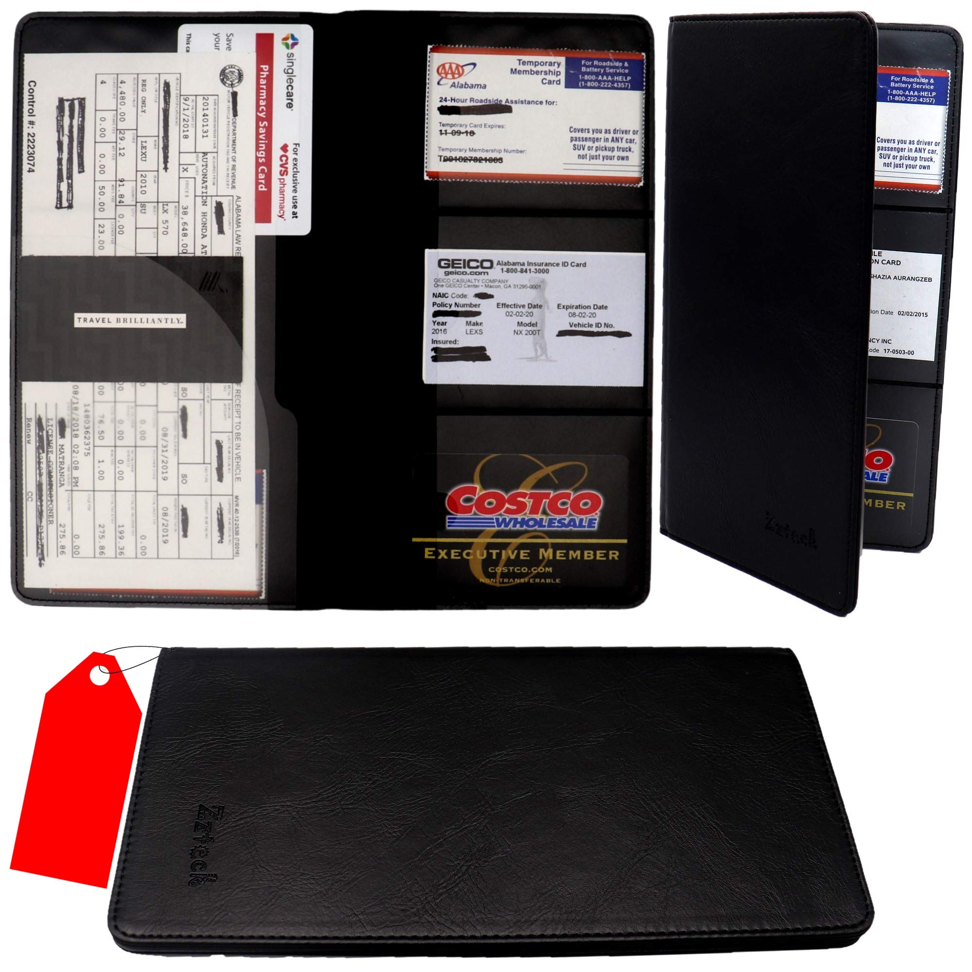 Zzteck Car Registration And Insurance Holder  Pu Leather Vehicle Glovebox Visor Organizer Wallet For Auto Paperwork, Car Docume