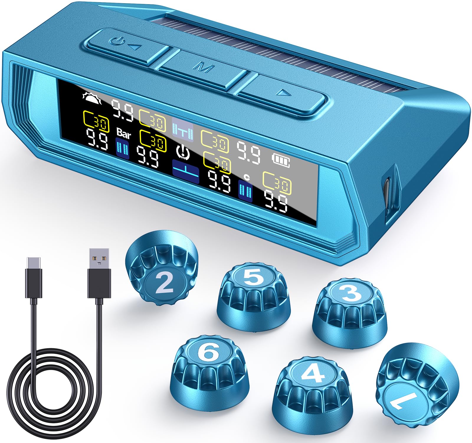 EKNBKE ????????? ????????????? RV Tire Pressure Monitoring System,0-9.9 BAR,144 PSI Tire Pressure Monitor System with Solar Char