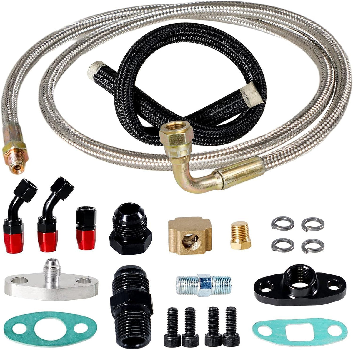 Yeshma Turbocharger Oil Feed And Drain Return Line Kit For T3 T4 Gt35 T70 T66 T61 T60 T04E T04 Gt32 Gt40 Gt42 Gt4088R Gt4049R Gt42R/Rs Gt4294R Gt4202R