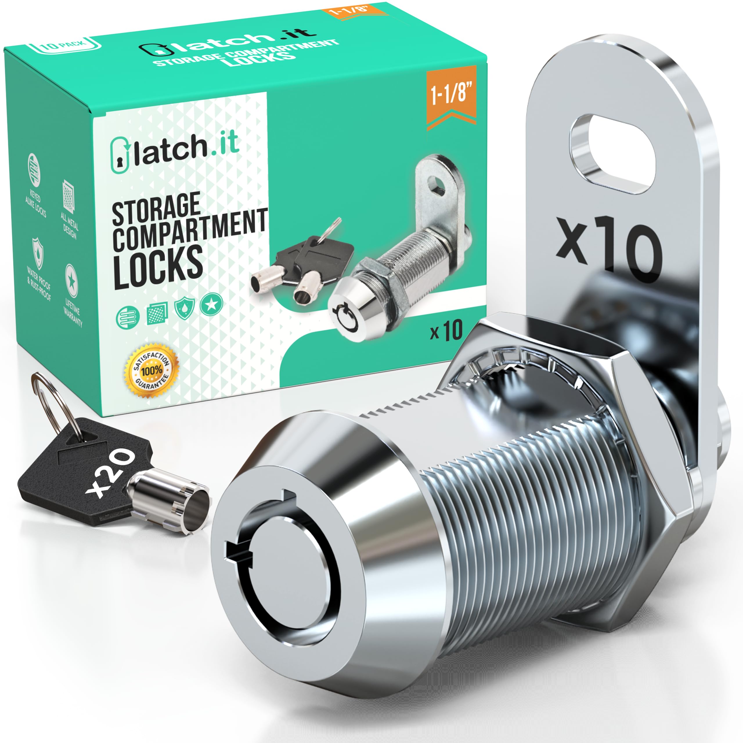 Latch.It 1-1/8    Rv Storage Locks 10-Pack | Rv Storage Door Latch, Utility Cam Lock With 20 Keys | 100% Metal Rv Compartment Lo