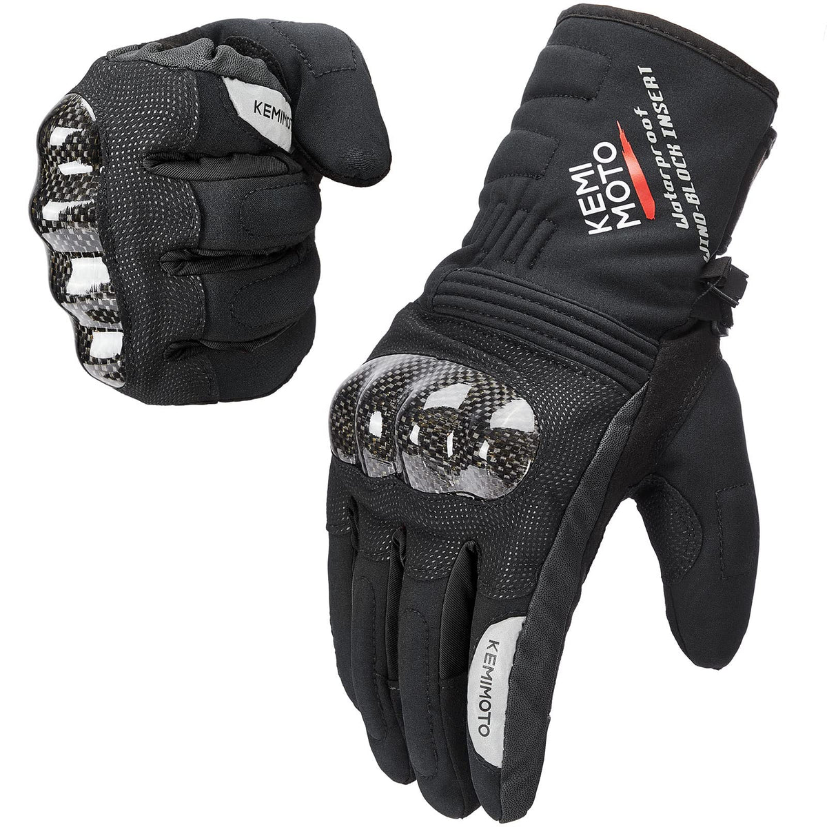 Kemimoto Motorcycle Winter Gloves Men Women Waterproof Cold Weather Warm Carbon Fiber Gauntlet Touch Screen Riding Windproof End