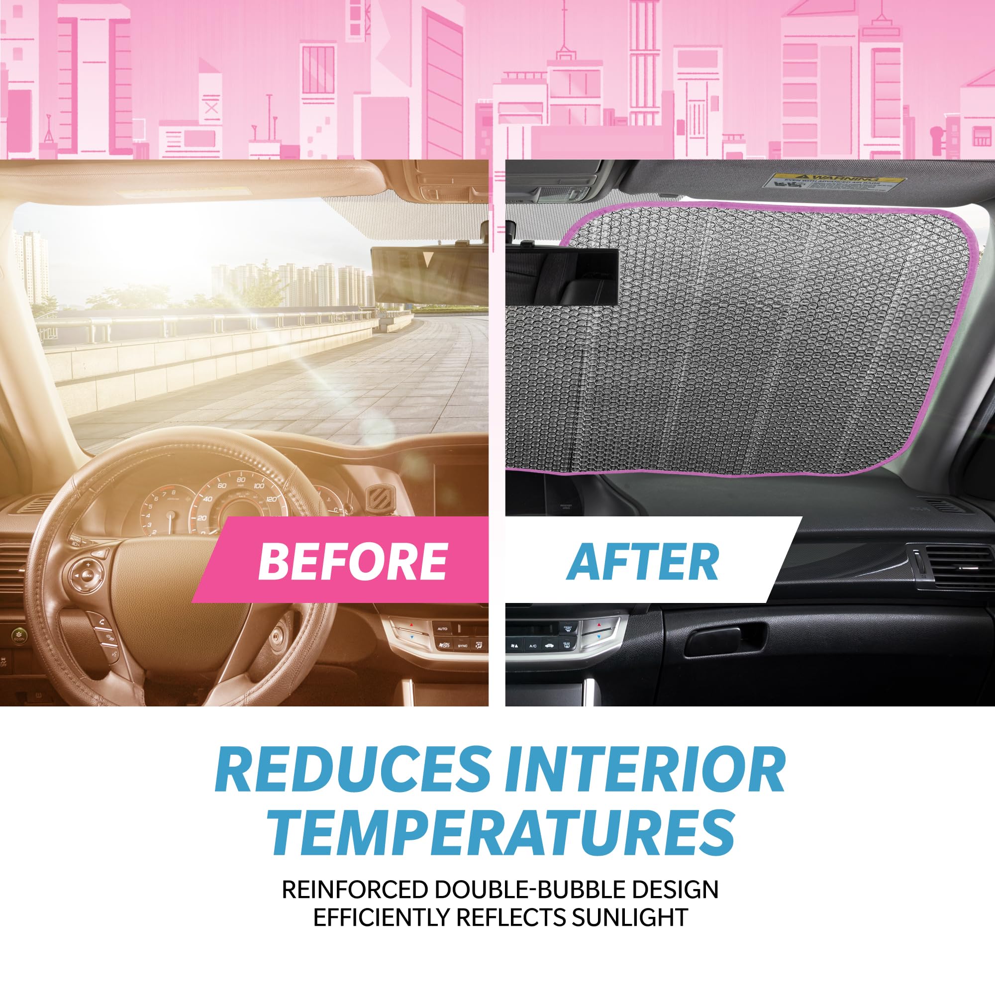 Bdk The Powerpuff Girls Car Windshield Sun Shade, Officially Licensed Accordion Style Sunshade For Car Window, Cute Cartoon Car