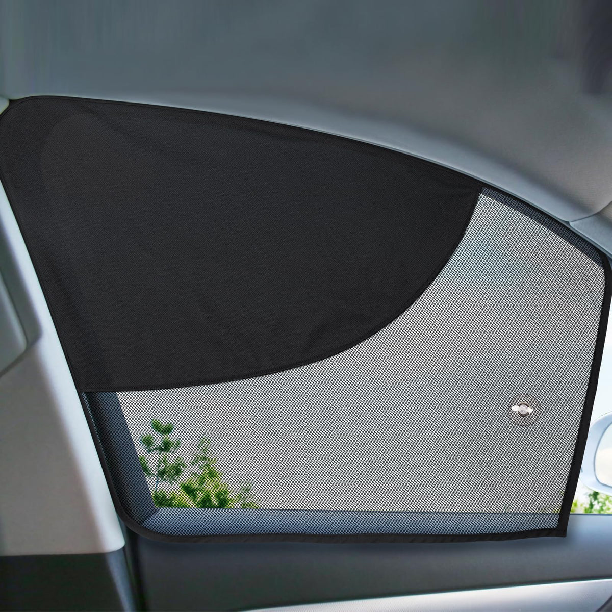 Diza100 Front Window Sun Shade, 2 Pack Half Blackout & Half See-Through Magnetic Car Side Window Sunshades With Fixed Suction Cu