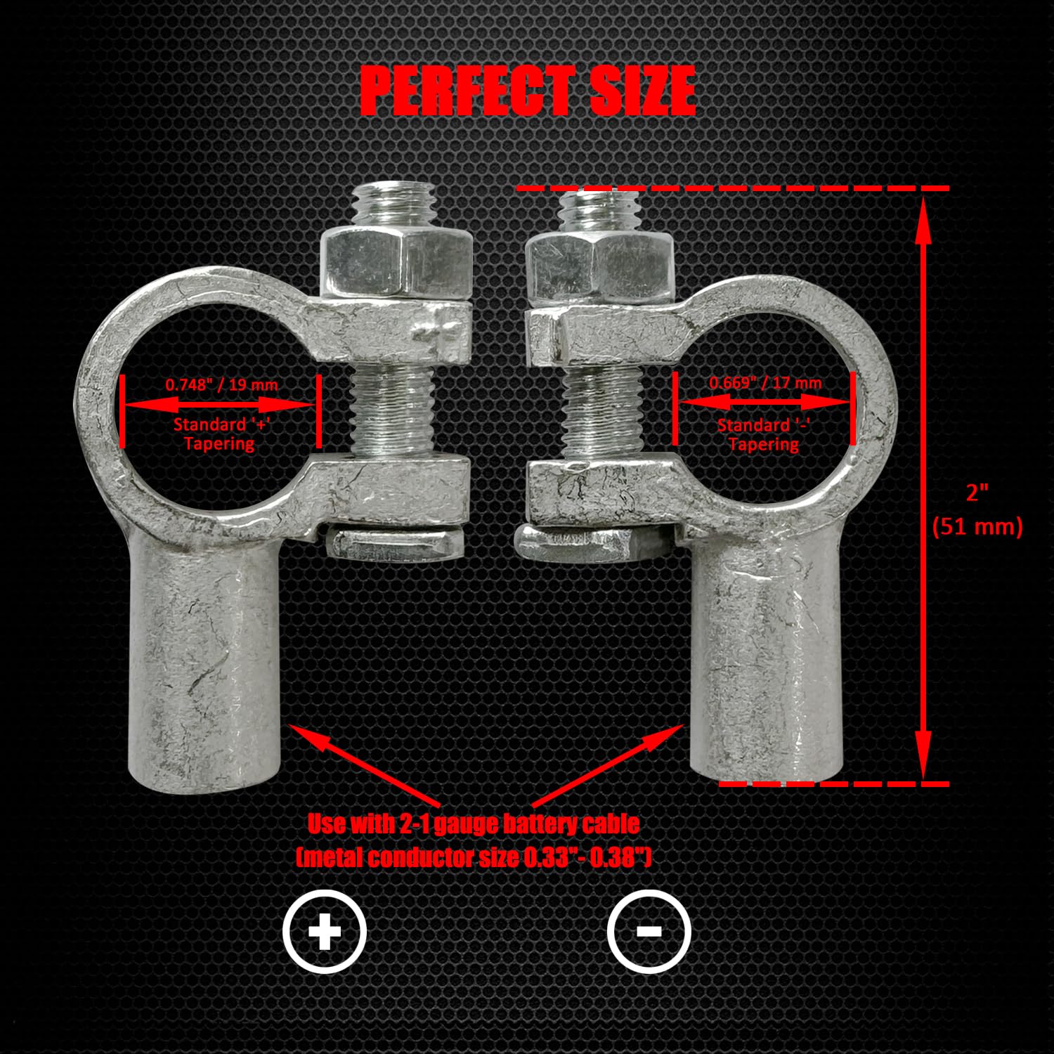 Ampper Copper Top Post Battery Terminal Set, Turned Standard Top Post Battery Terminal Clamp Connector Set (+/-) W/Cover and Hea