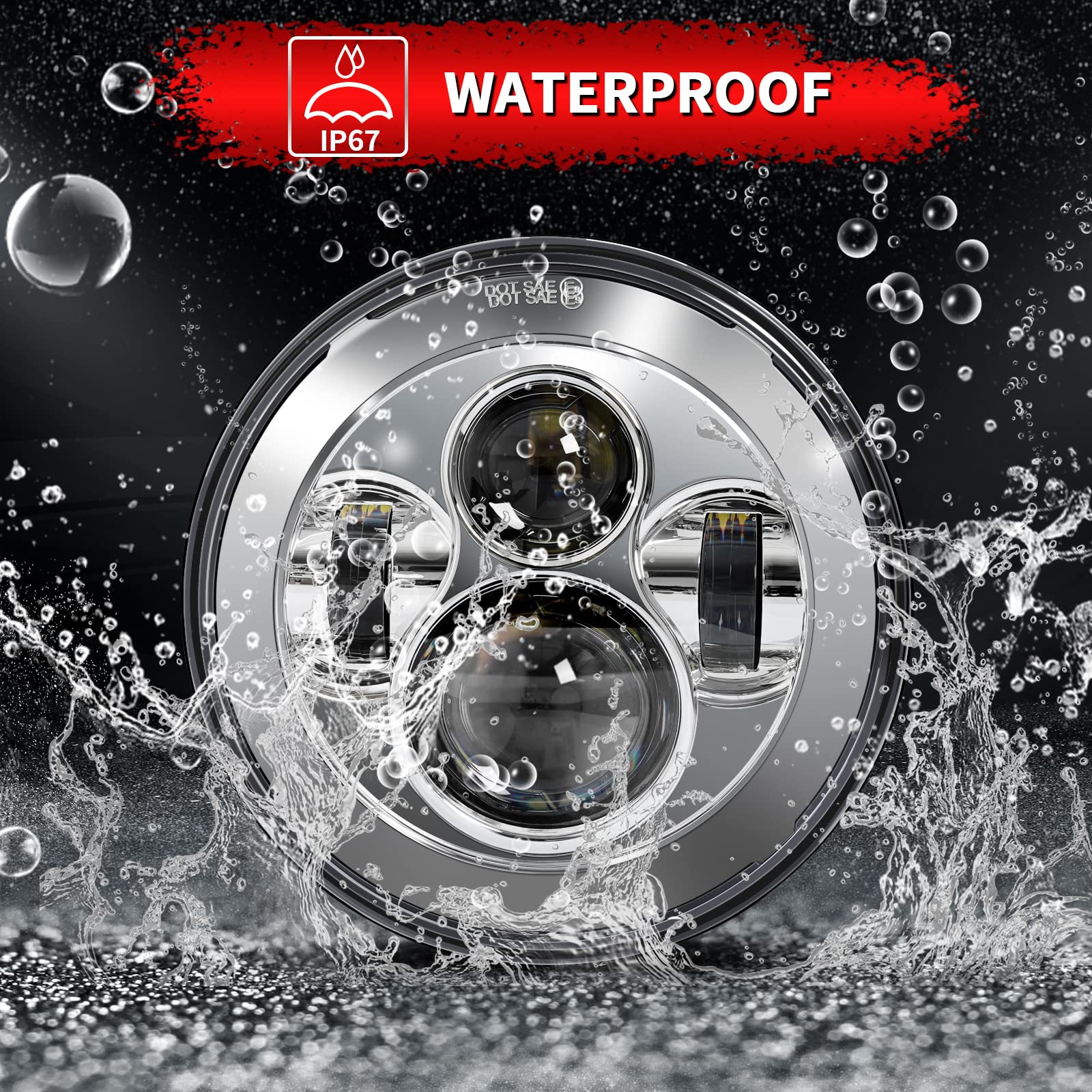 Wisamic Motorcycle Led Headlight 7Inch, 4.5 Inch Passing Lamps Fog Lights And Mounting Ring, Compatible With Harley Davidson Road King Ultra Classic Electra Street Glide Softail Deluxe Fatboy (Black)