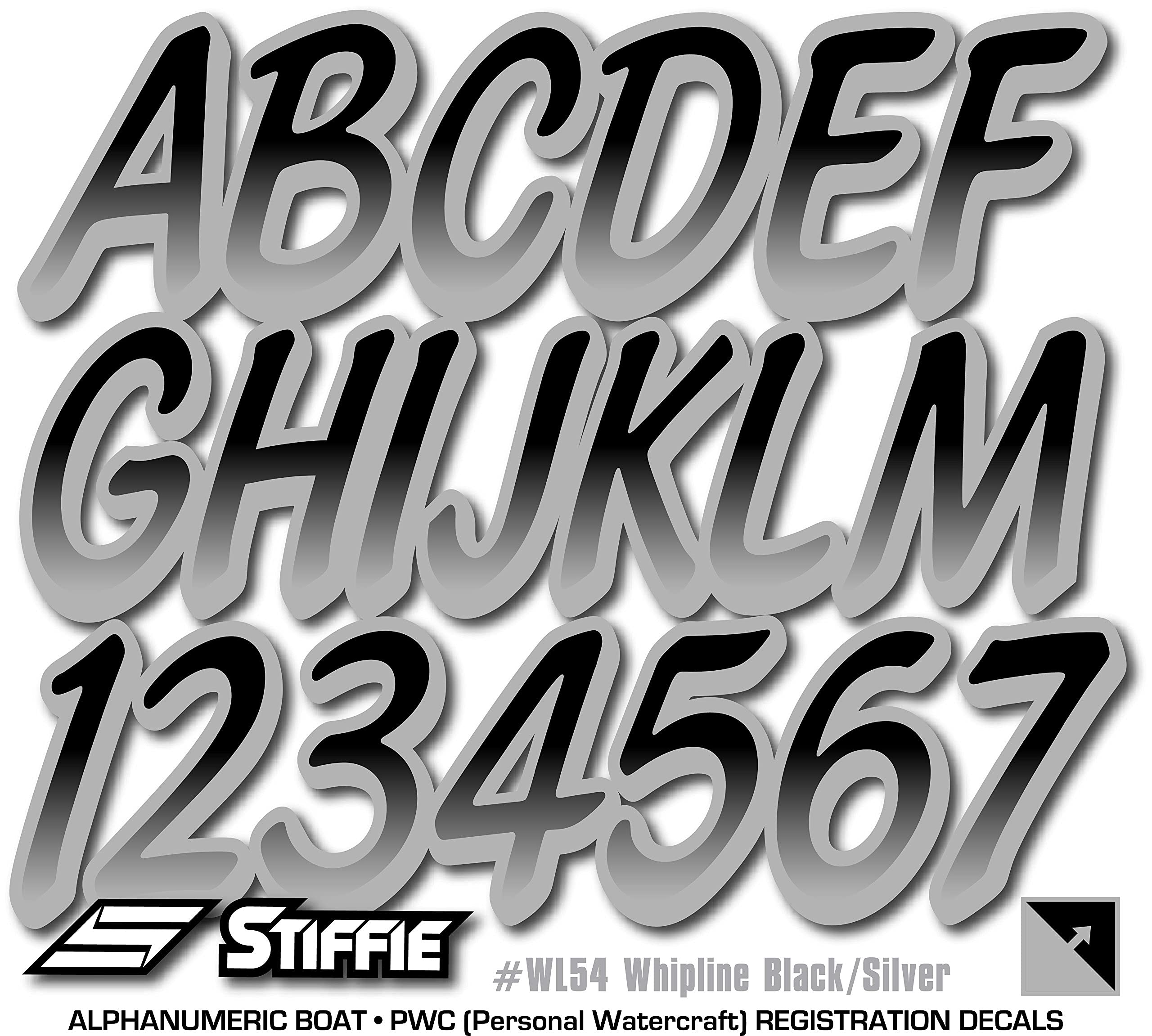STIFFIE Whipline Black/Silver 3'' Boat & PWC Registration Decals  Numbers Letters Stickers