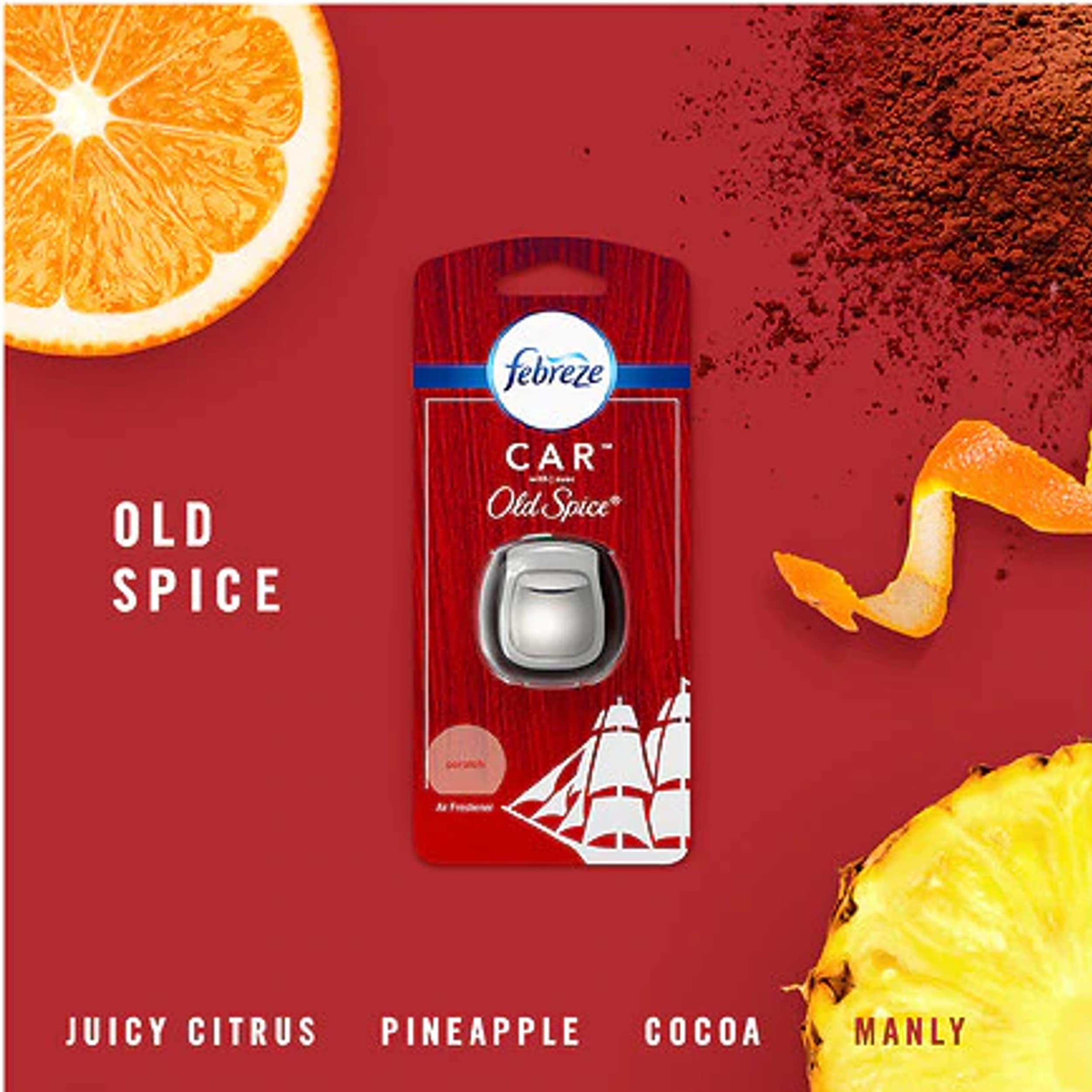Febreze Car Odor-Eliminating Air Freshener Vent Clip, Original Old Spice, 0.07 Fl Oz, Red, Model 10037000788161
