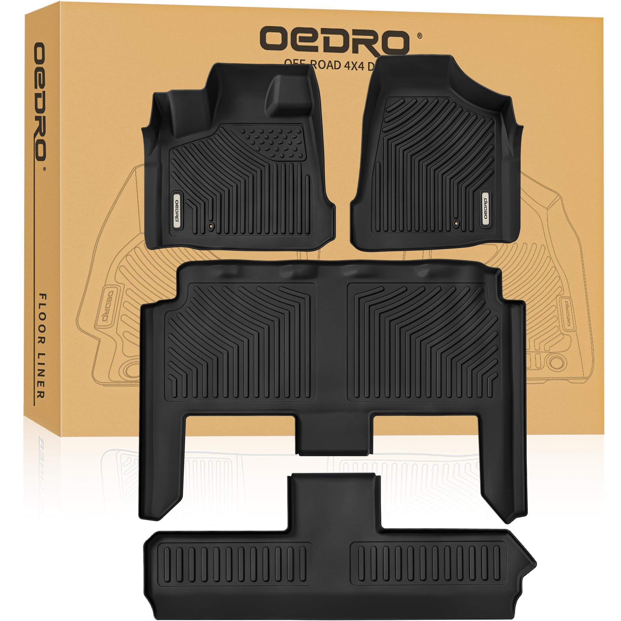 Oedro Floor Mats Fit For 2008-2020 Dodge Grand Caravan/2008-2016 Chrysler Town & Country (Stow'N Go Only), Tpe All-Weather Guard