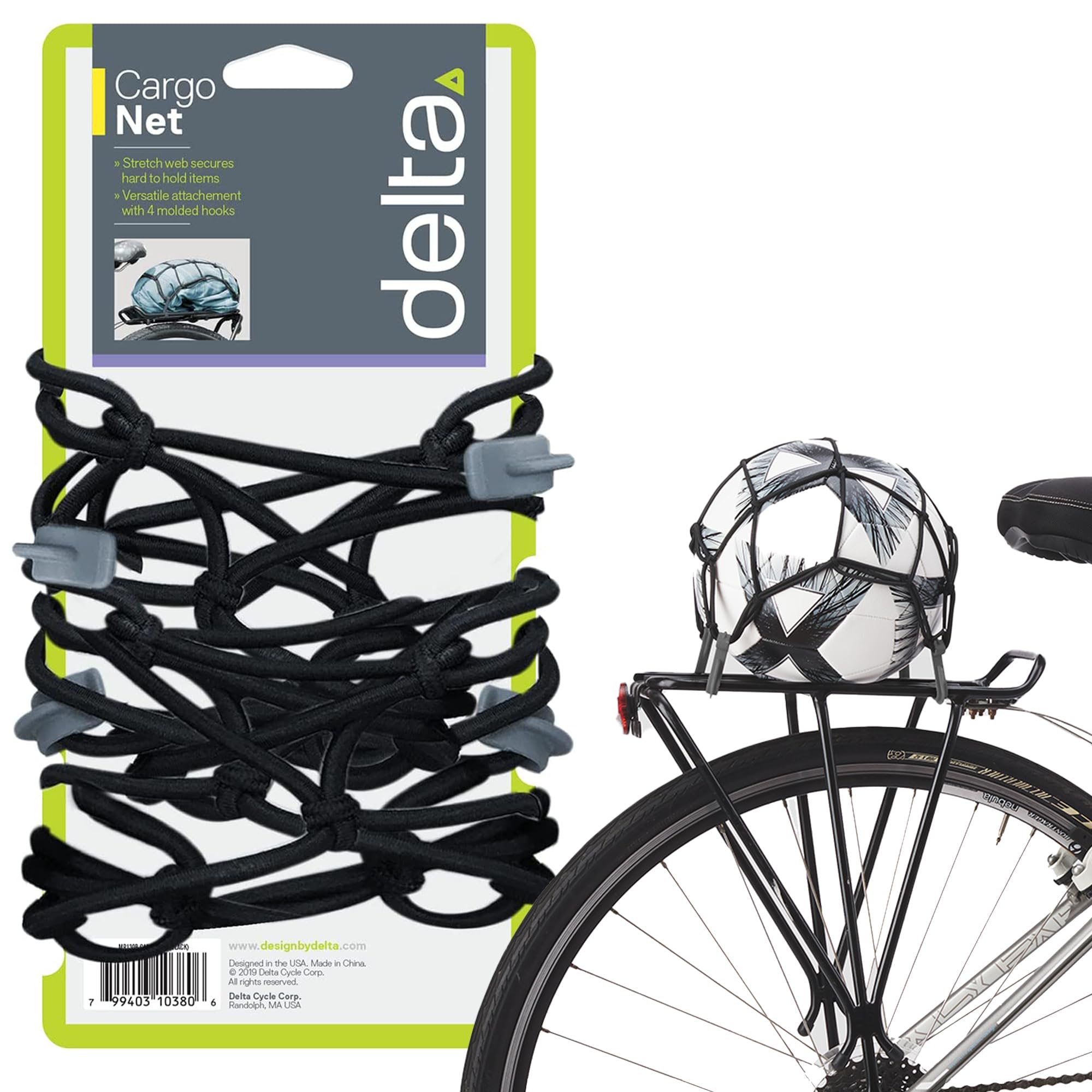 Small Cargo Net By Delta Cycle - Expandable Bungee Net With Hooks Stretches To 22'' X 22'' - Bike Cargo Net Keeps Your Gear Tigh