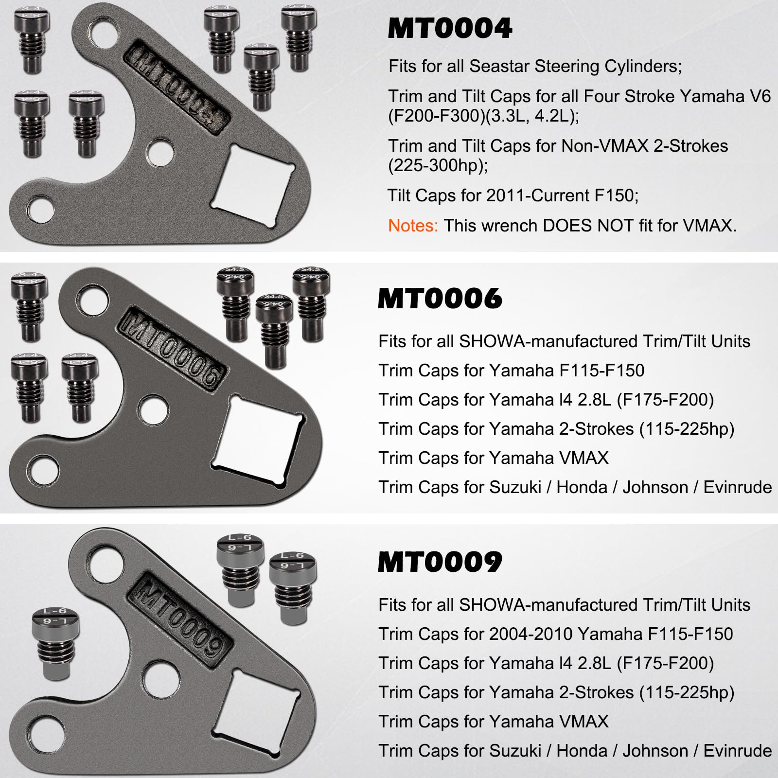 Bonbo Outboard Trim/Tilt Pin Wrench Tools Set MT0004 & MT0006 & MT0009 to Remove Trim/Tilt Caps or Seals on Hydraulic Steering C