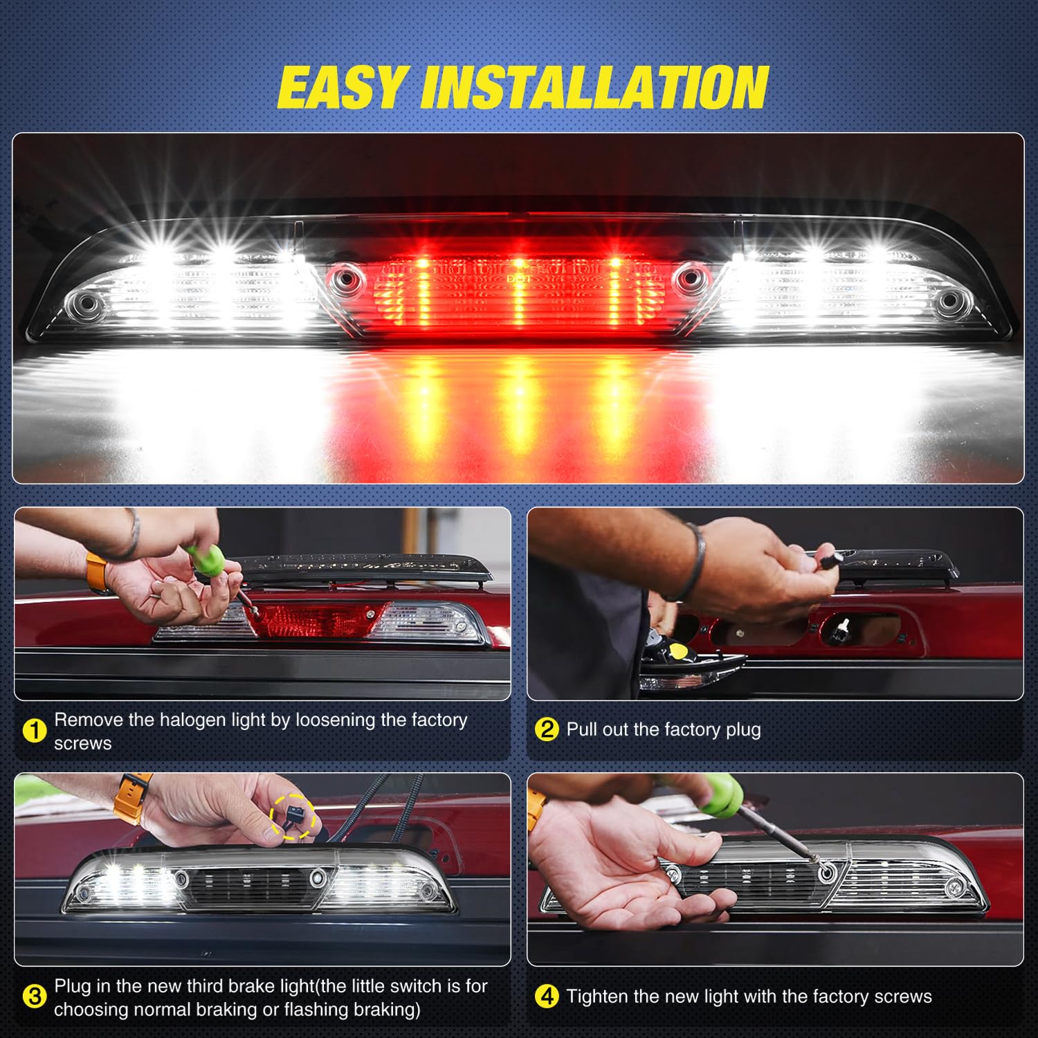 Nilight Third Brake Light Tail High Mount 3Rd Stop Cargo Reverse Lights Clear Lens Compatible With Ford F150 2015 2016 2017 2018