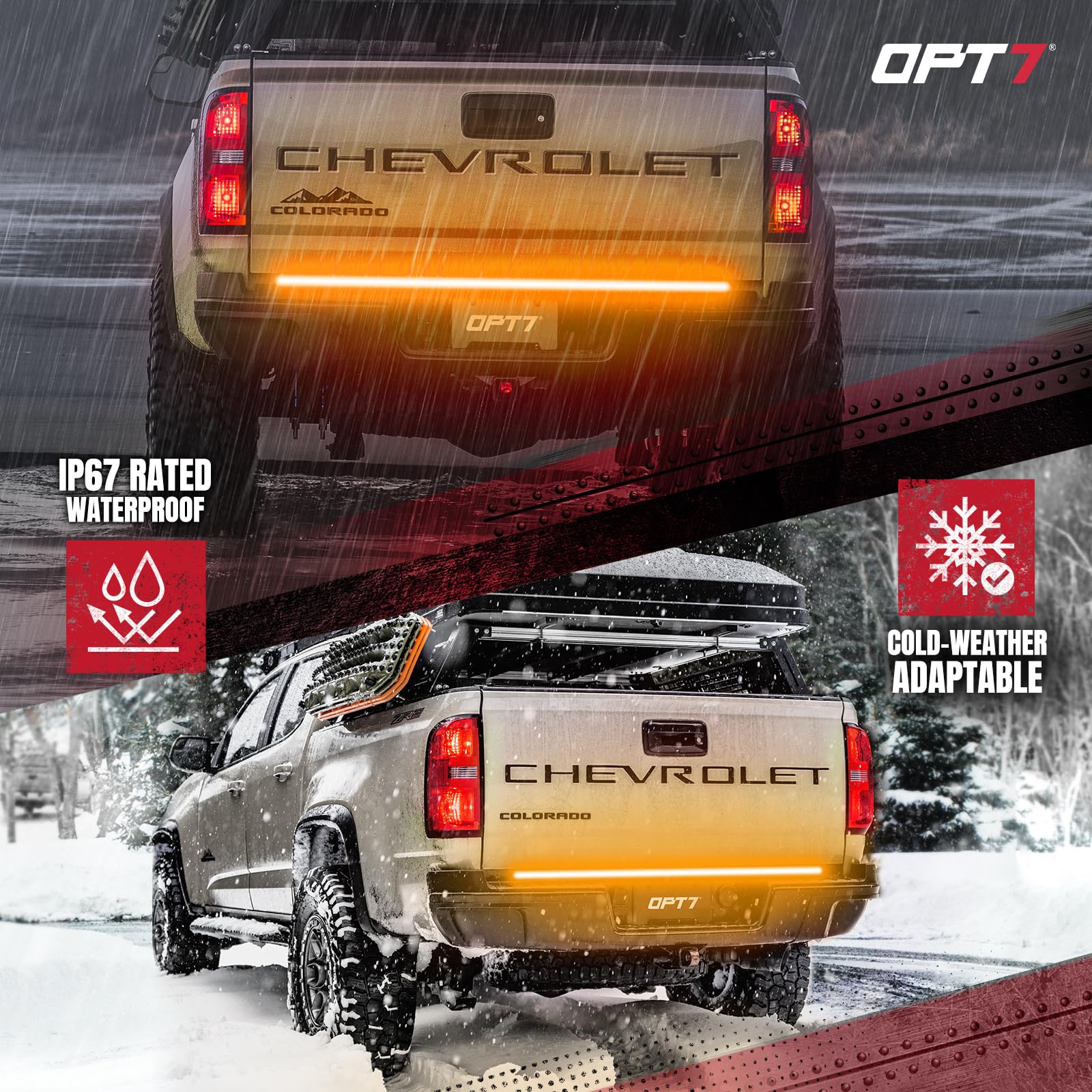 Opt7 48 '' Redline Triple Row Led Tailgate Light Bar W/Sequential Amber Turn Signal - Weatherproof Rigid Aluminum Light Strip Fo