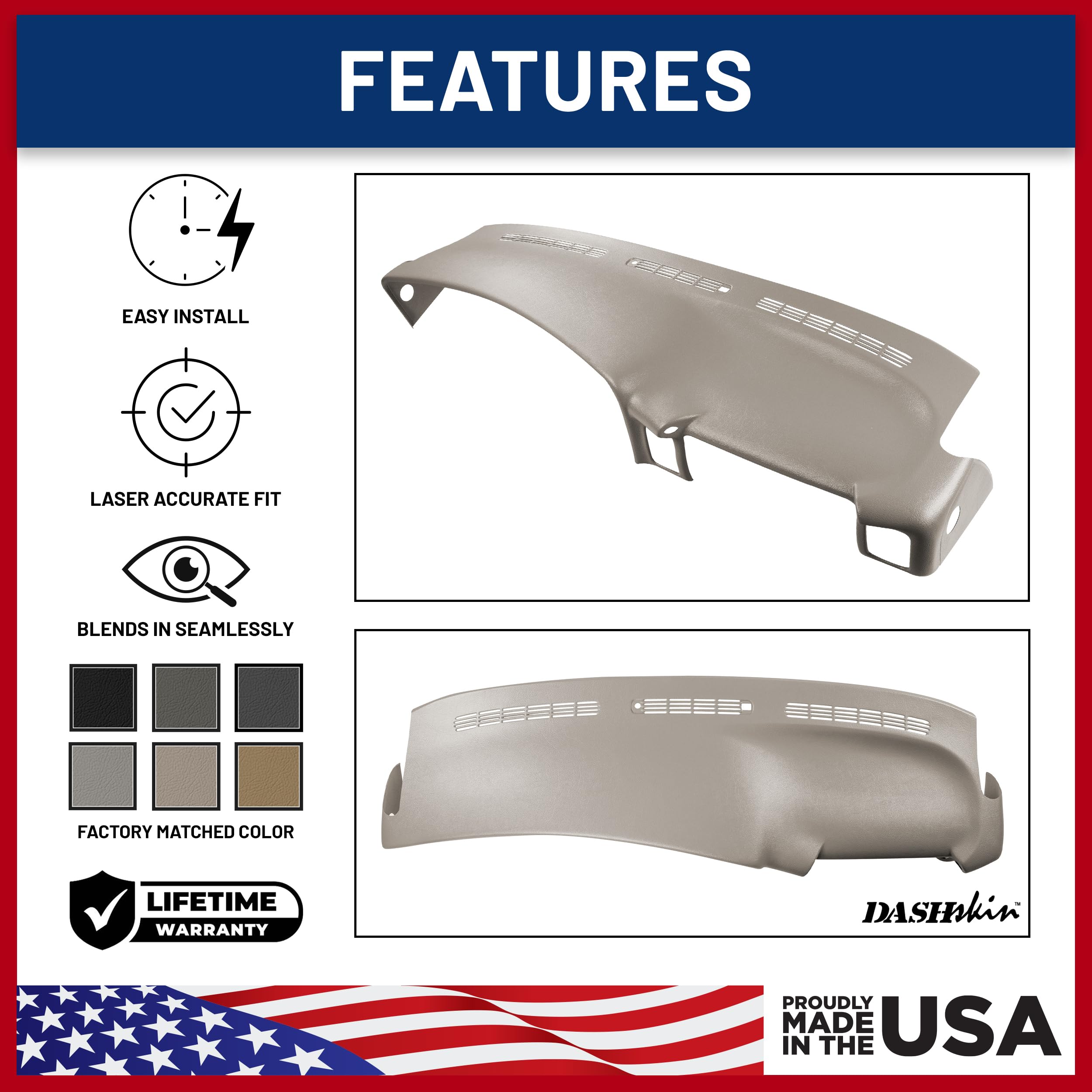 Dashskin Molded Dash Cover Cap Compatible With 2000-2006 Tahoe Suburban Yukon Avalanche & 1999-2006 Silverado Sierra In Medium N