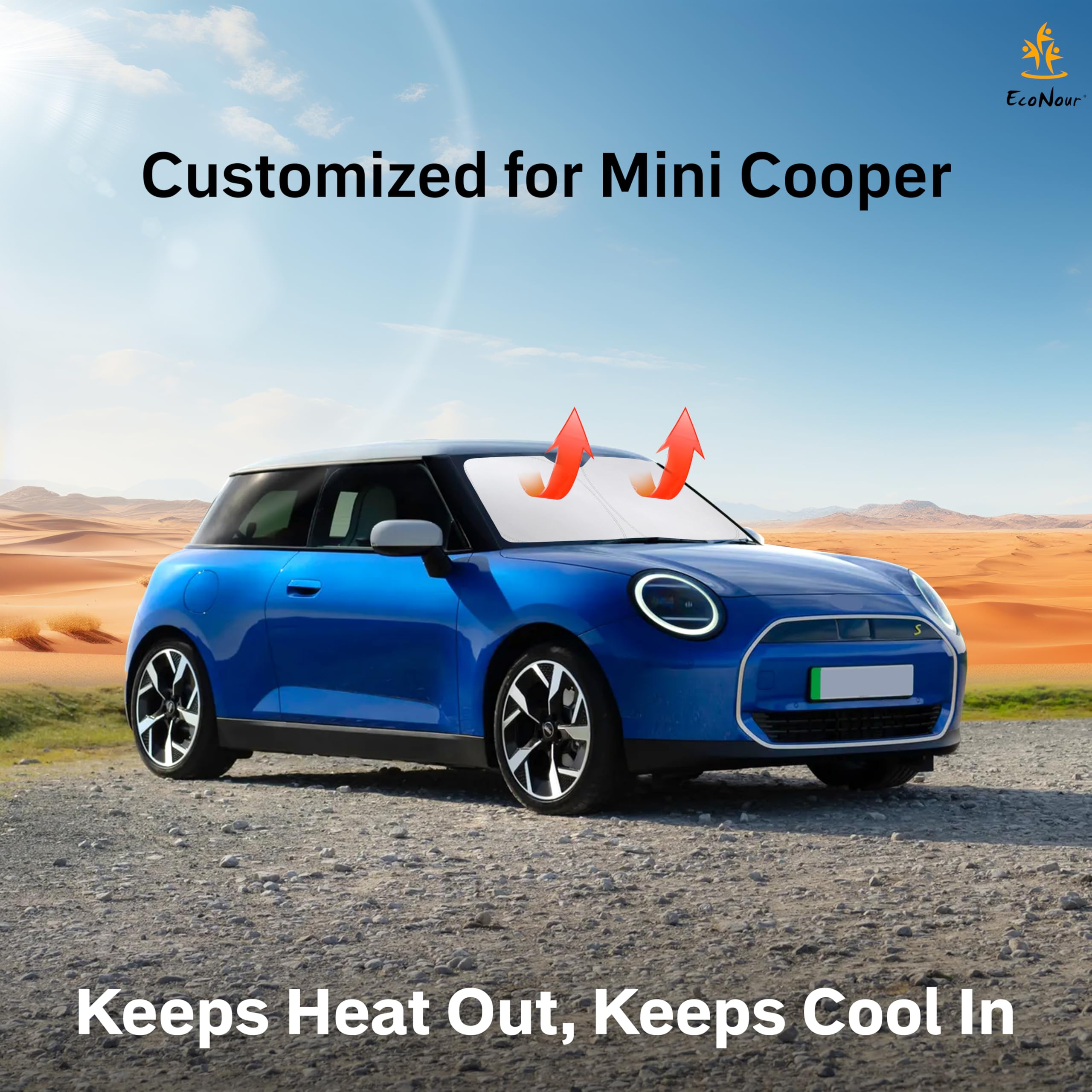 For Mini Cooper & Cooper S Hardtop 4-Door 2014-2024 2025 Front Windshield Sunshade Compatible With -Econour 240T Polyester Folda
