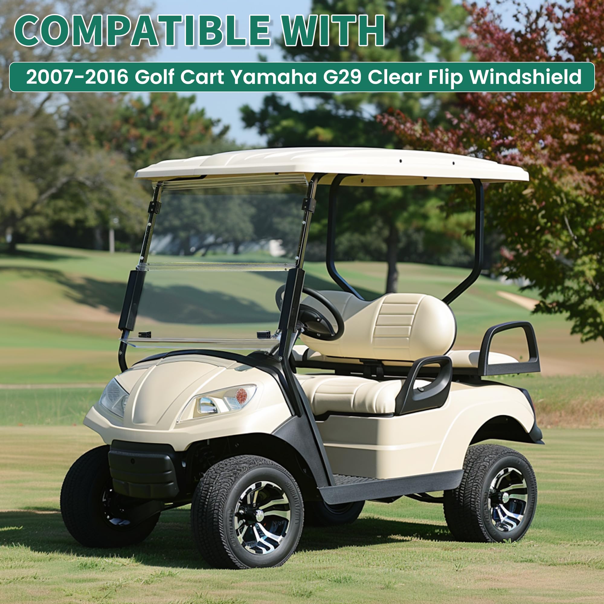 Clear Windshield Compatible With 2007-2016 Yamaha Drive G29 Gas Or Electric Models Folding Down Impact Resistant Windshield 38.7