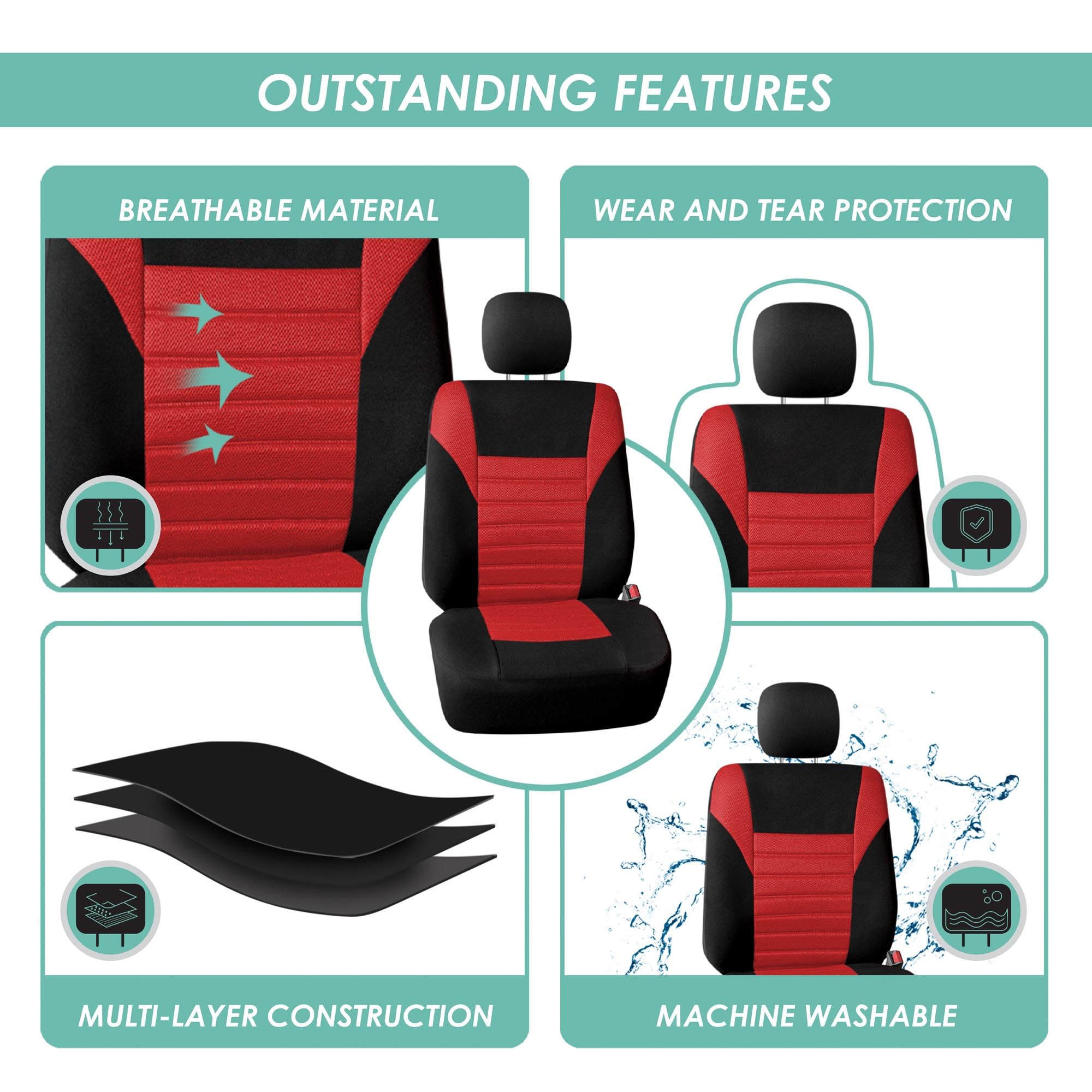 Fh Group Automotive Car Seat Covers Full Set Premium 3D Air Mesh Red And Black Seat Covers, Airbag Compatible And Split Bench Co