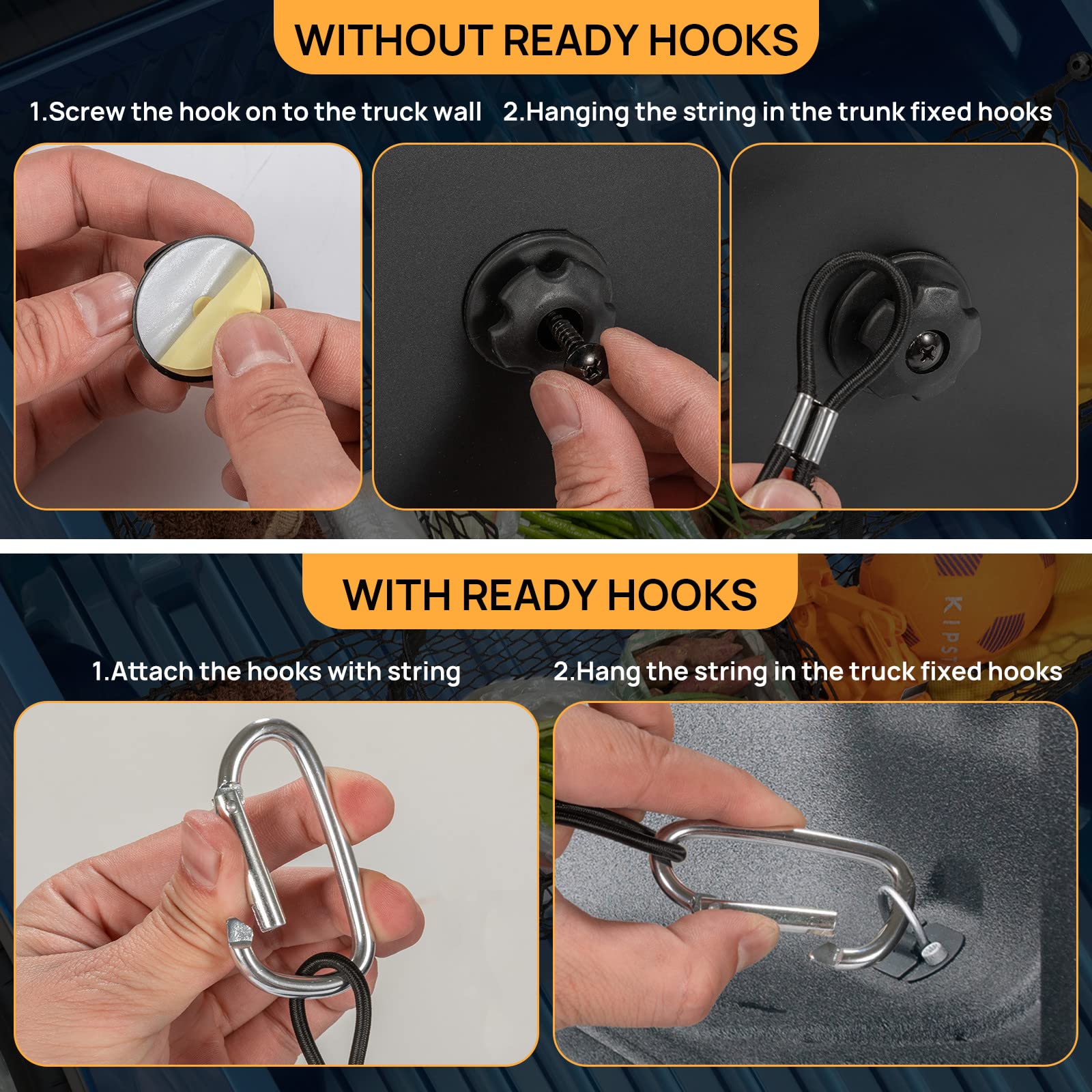 3-Pocket Truck Bed Cargo Net Organizer,Heavy Duty 51.1  15.7 Inch Mesh Storage With 4 Metal Hooks,Universal Pickup Truck Bed Acc