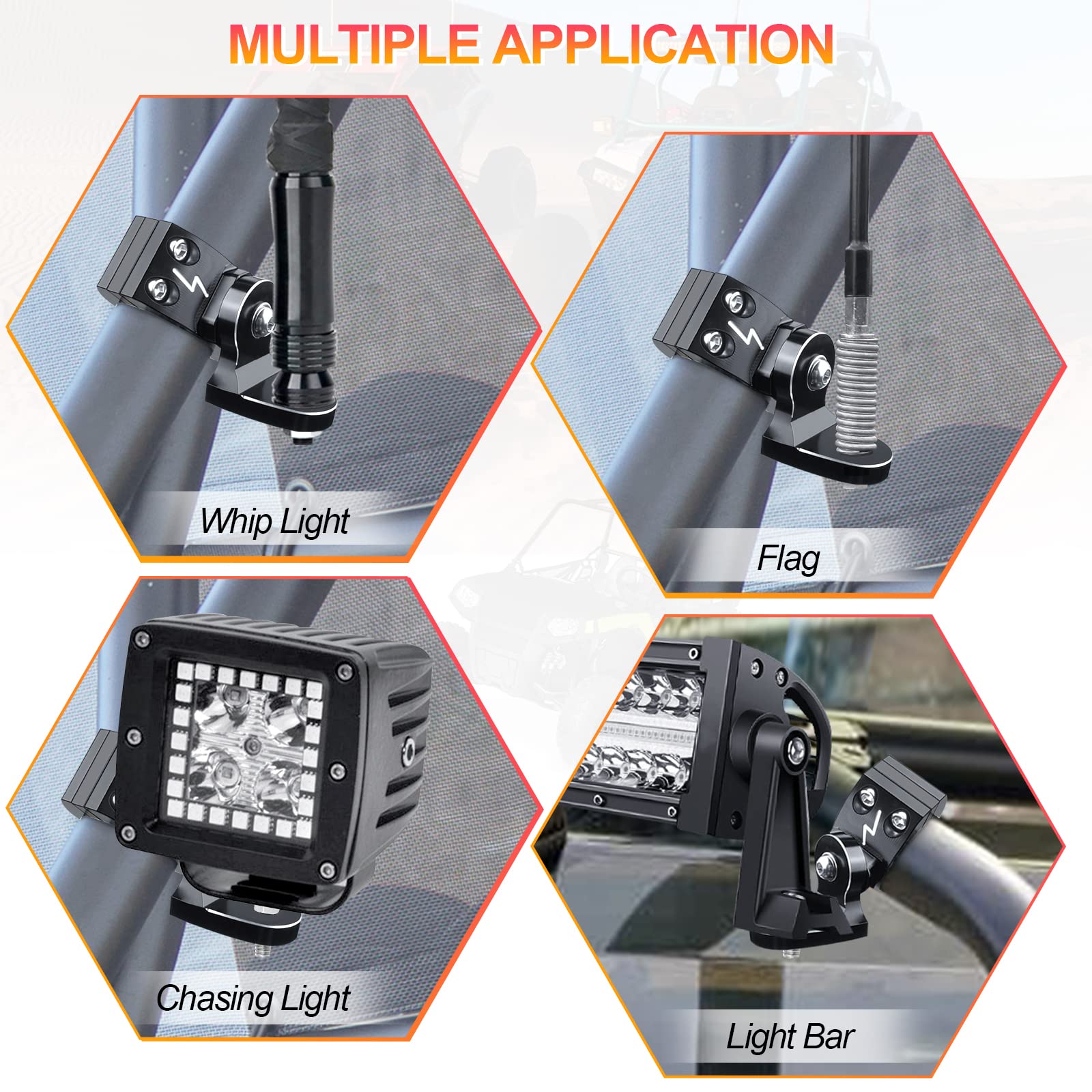 UTV Flag Mount- StarknightMT Adjustable Heavy Duty UTV Whip Mount for 1.75''-2'' Roll Bar Compatible with Polaris RZR 1000 XP 90