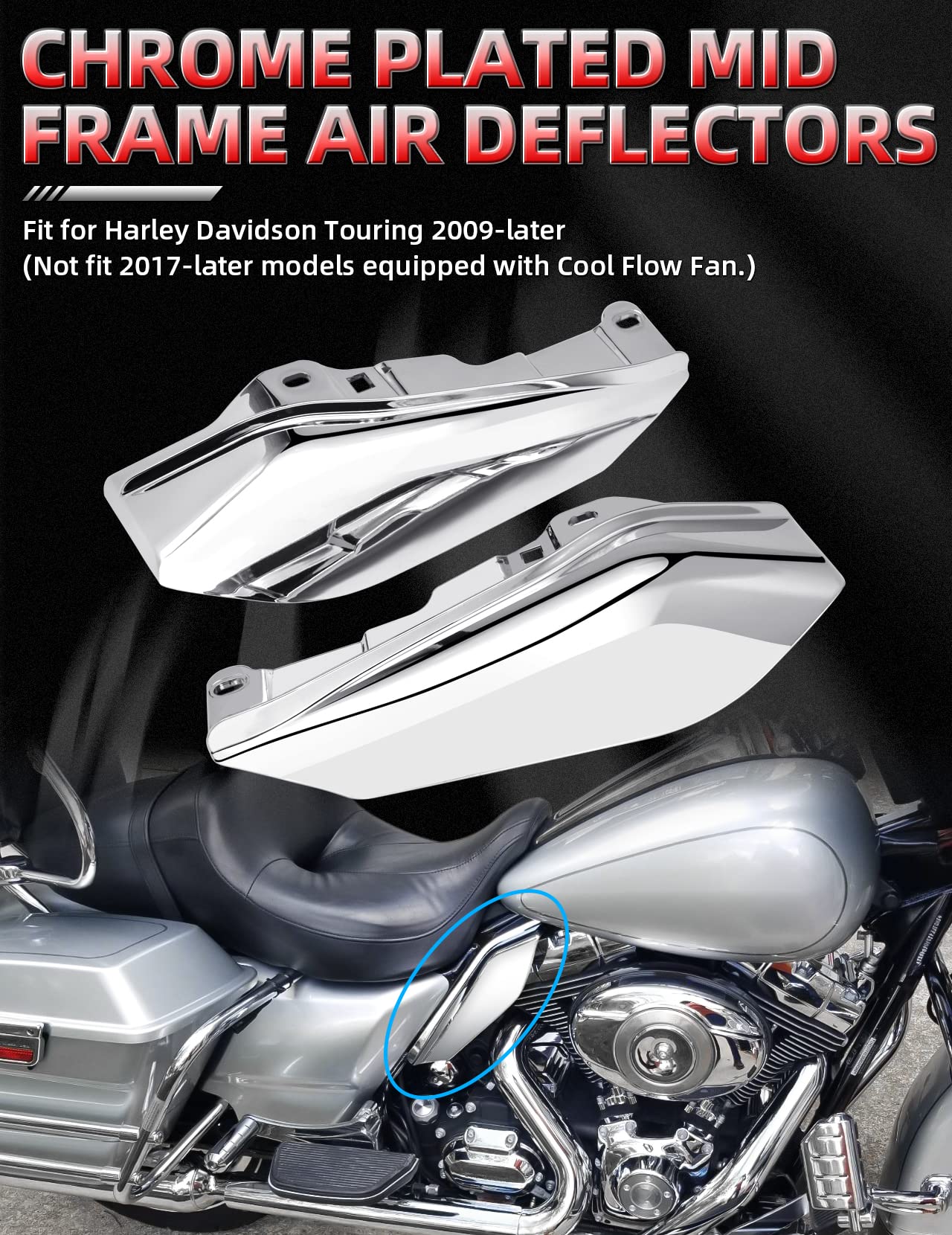 Amazicha Chrome Mid Frame Air Deflector Compatible for Harley Davidson Touring Electra Glide/Street Glide/Road Glide/Tri Glide/R