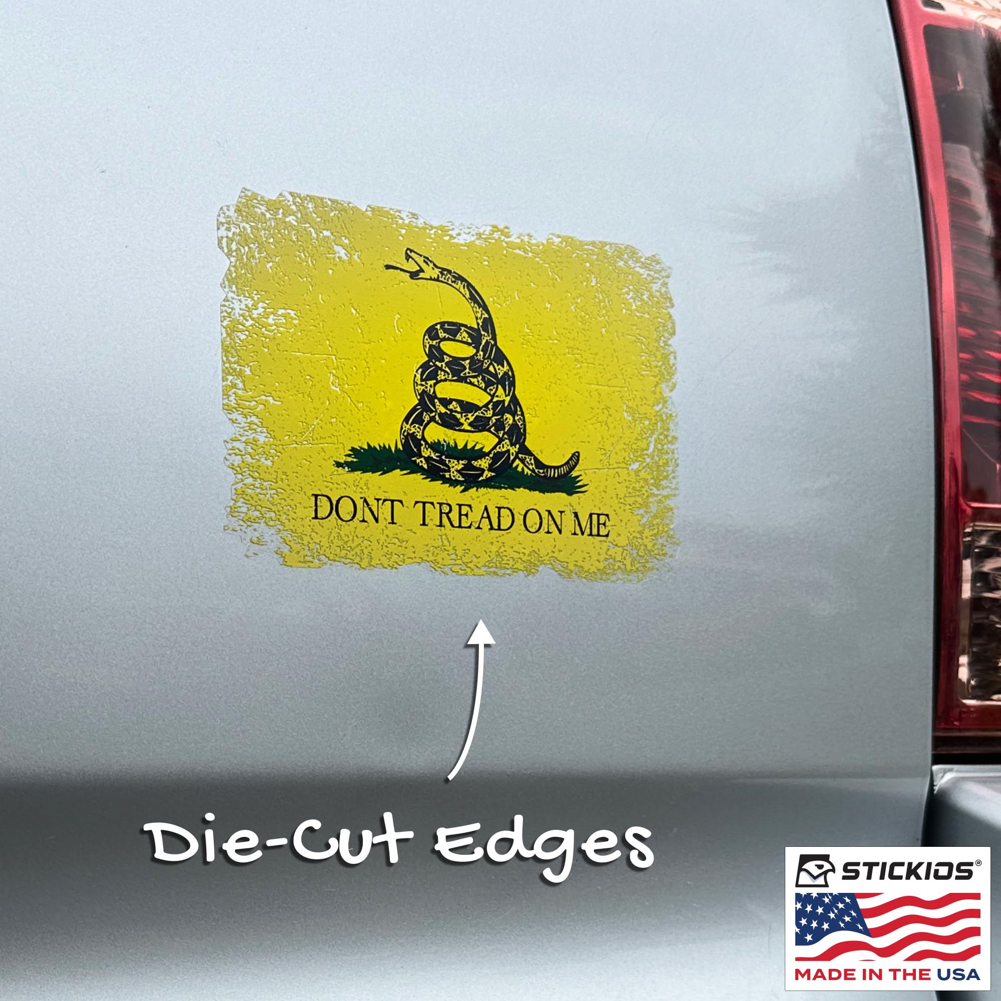 Stickios Dont Tread On Me Sticker - Gadsden Flag Stickers For Cars, Trucks, Windows - Patriotic American Flag Decal - Tattered Y