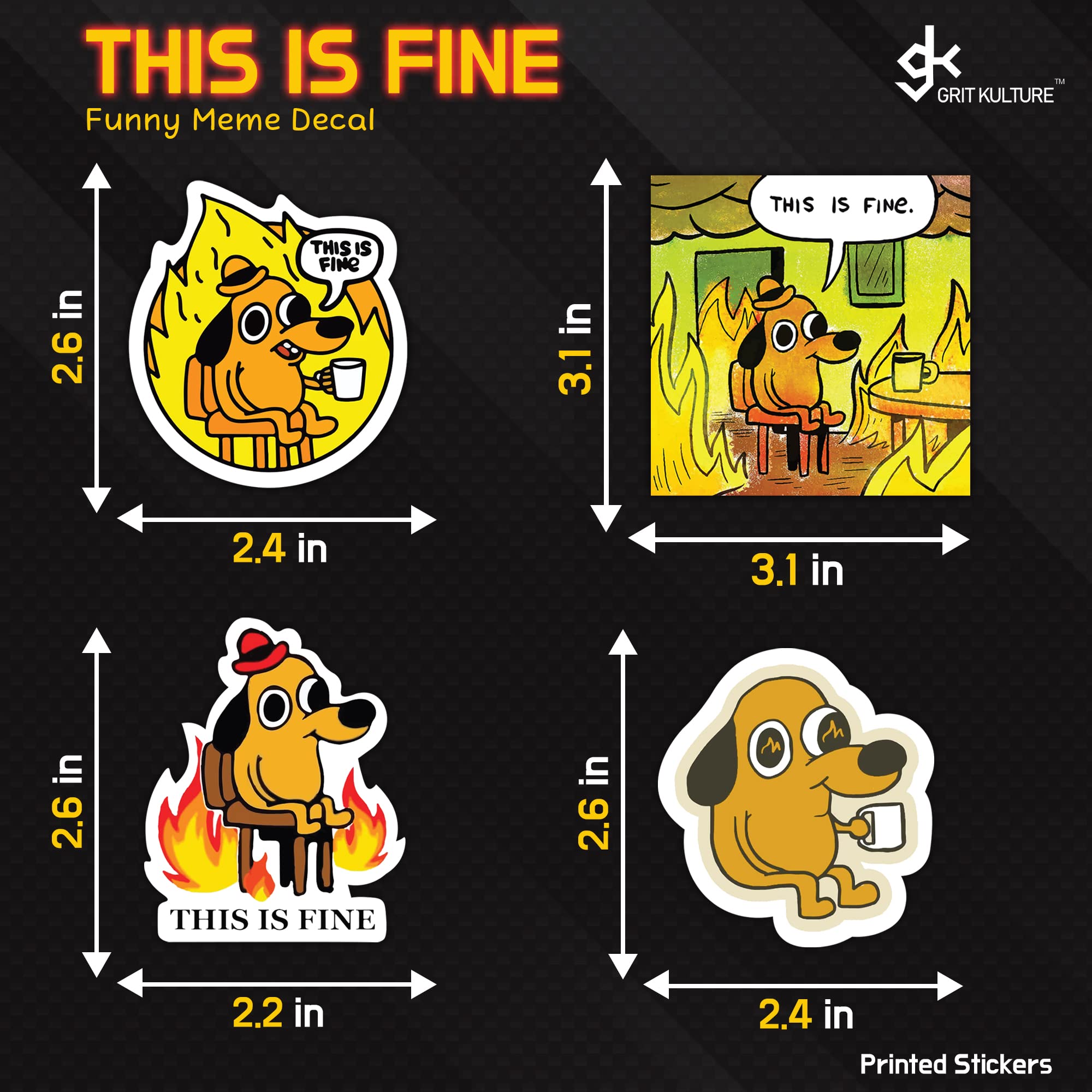 GRITKULTURE This is Fine Morale Meme Sticker Assorted 16 Pack for Cars, Trucks, Windows, Scrapbooking, Laptop in Support of Mili