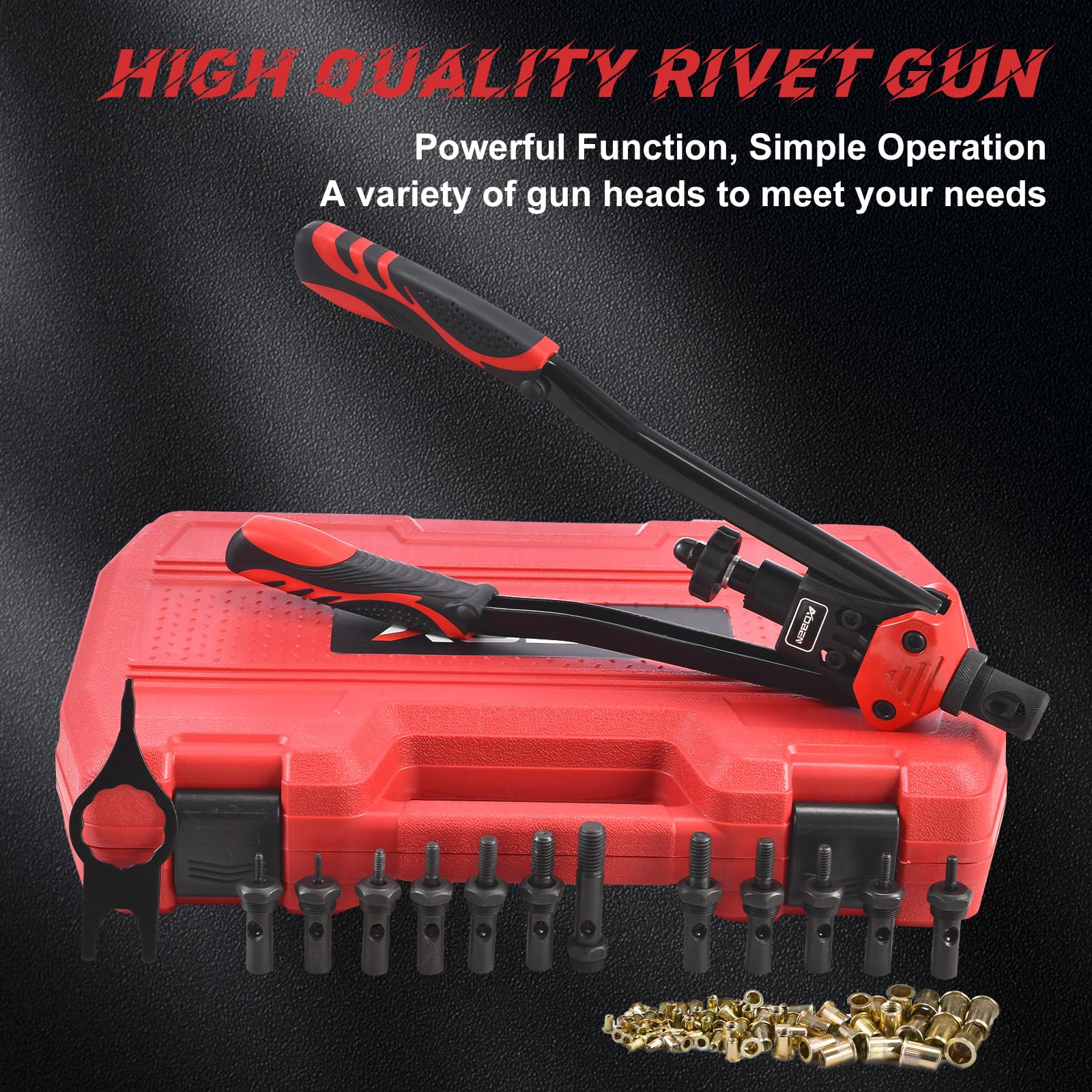 Aoben 16 Rivet Nut Tool, Professional Hand Rivet Nut Setter Kit With 12 Interchangeable Metric & Sae Mandrels, 145Pcs Rivnuts And Rugged Carrying Case