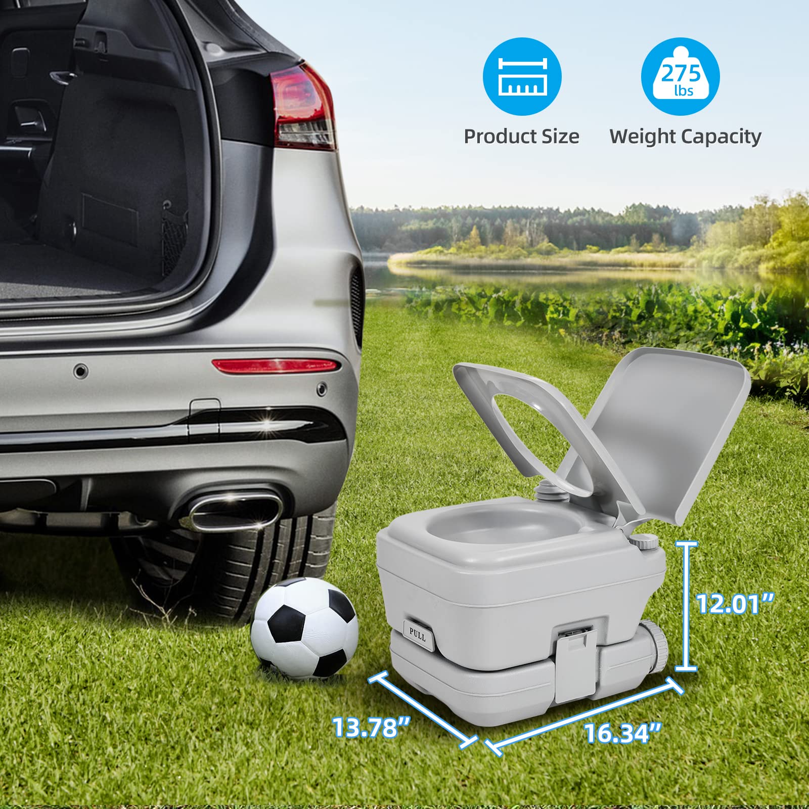 Yitahome 2.6 Gallon Portable Toilet For Camping, Rv Travel Potty With Press Flush Pump, Anti-Leak Seal Ring For Travel, Boating,