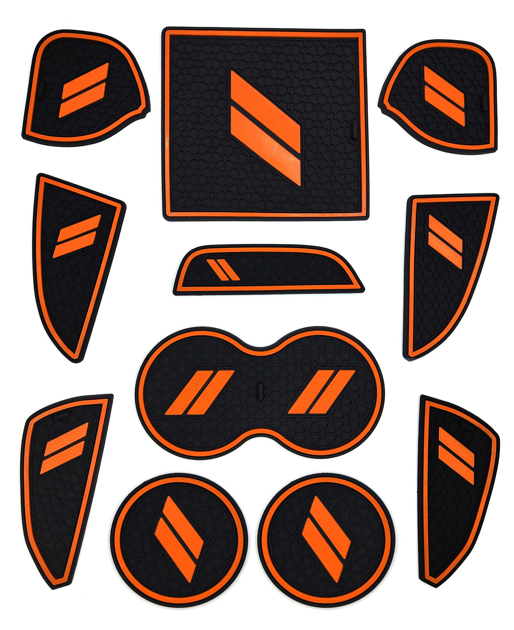 Auprite Non-Slip Anti Dust Mats For Dodge Challenger Accessories 2015-2022, Custom Cup Holder Liners Mats Door Pocket Center Console Liners (Orange/11Pcs)