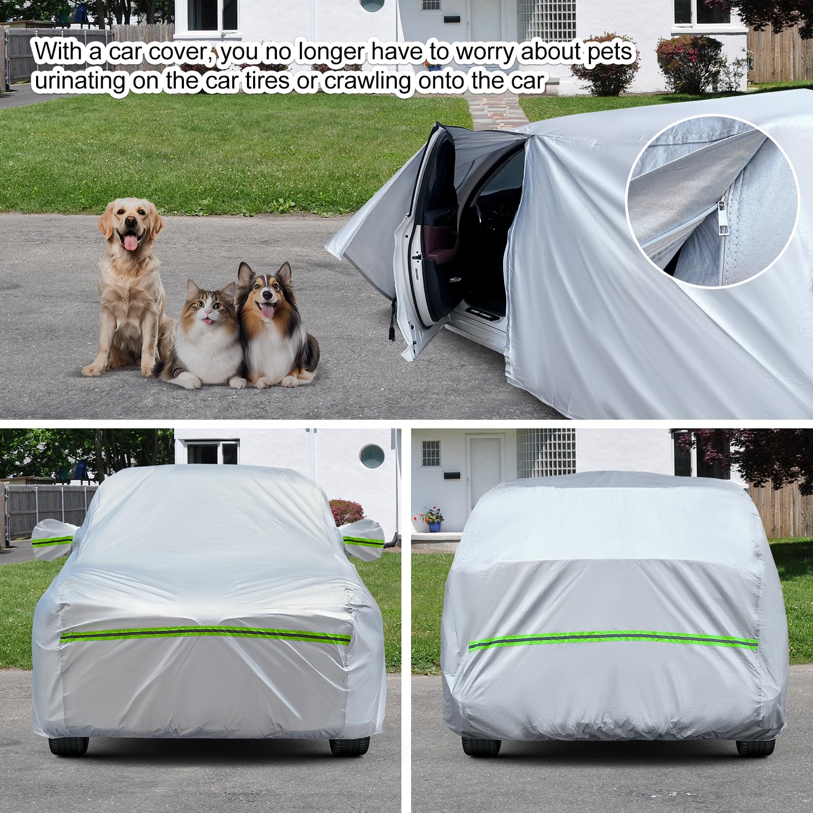 Tucarest 6-Layers Full Car Cover Universal Premium Shell Zipper Design Waterproof All Weather Weatherproof Uv Sun Protection Sno