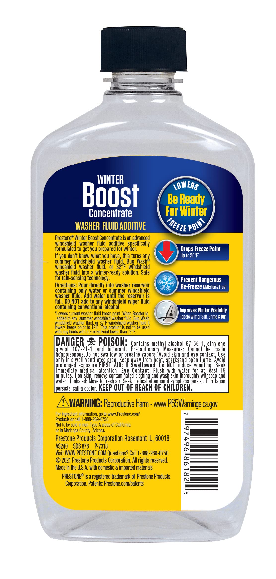 Prestone As240-12Pk Washer Fluid Booster De-Icer Additive With Dirt Blocker-15.5 Oz, (Pack Of 12)