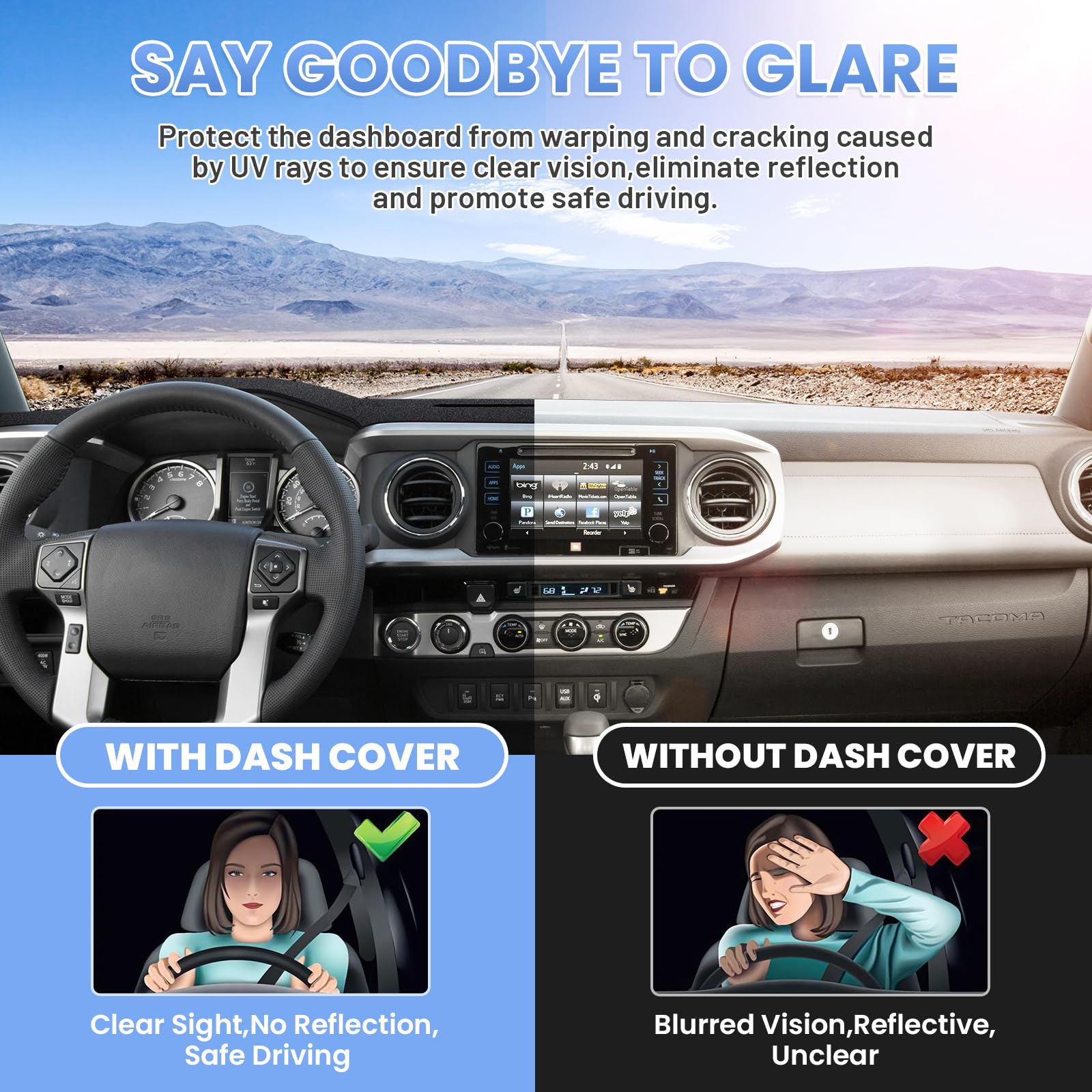 Sunsdrew Dash Cover For 2016-2022 2023 Toyota Tacoma Dashboard Cover Mat For Tacoma Accessories Sunshade Nonslip Mesh Protector