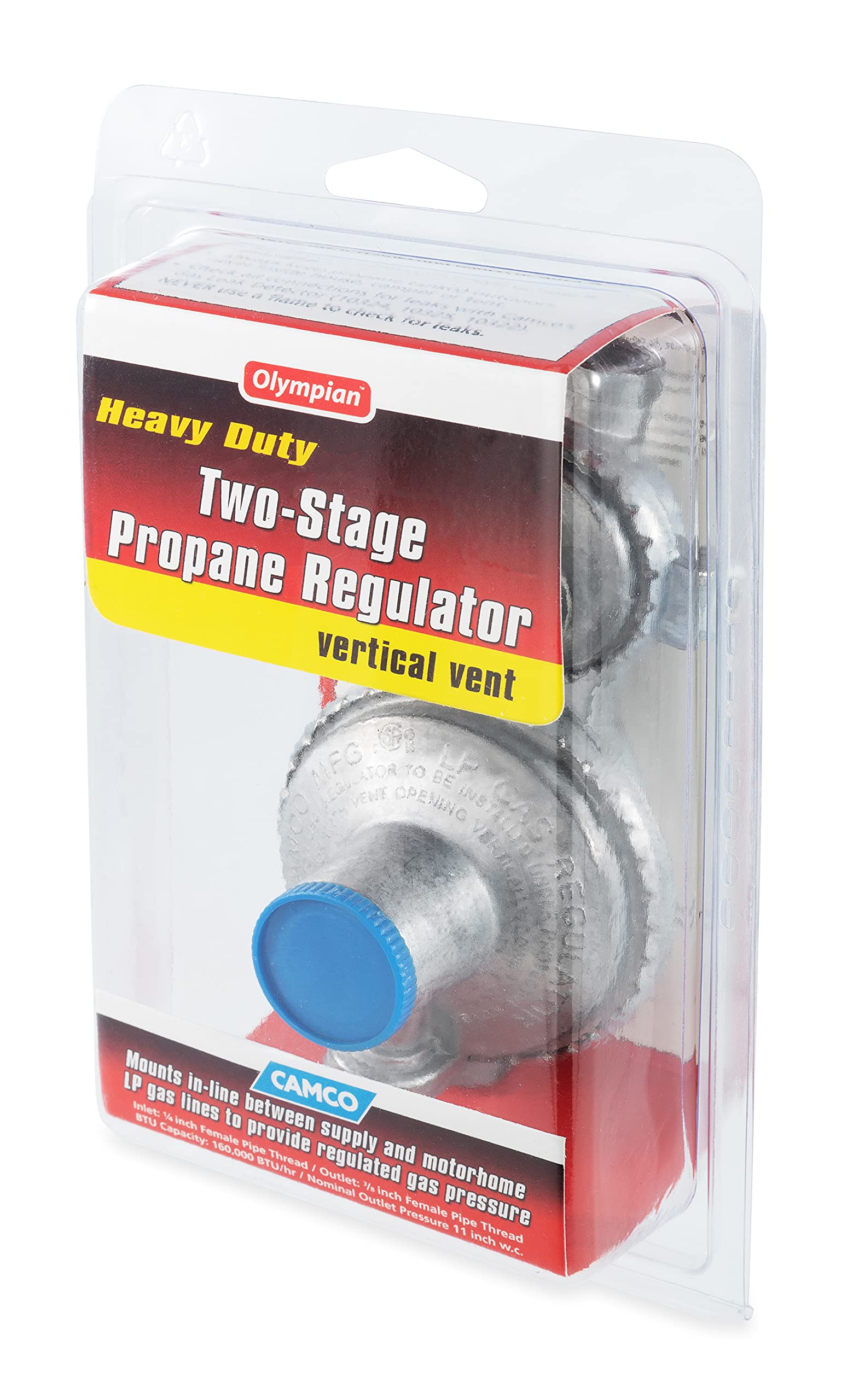 Camco 59313 Vertical Two Stage Propane Regulator , Gray