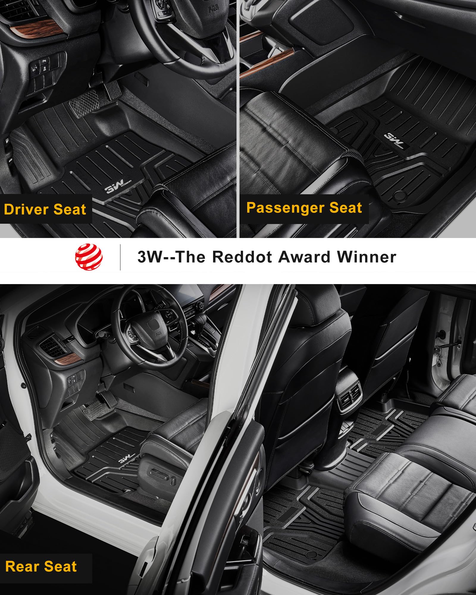 3W Floor Mats & Cargo Liner Fit For Honda Cr-V 2017-2022(Not Fit For Hybrid), All Weather Tpe Custom Fit Floor Liner 1St, 2Nd Ro