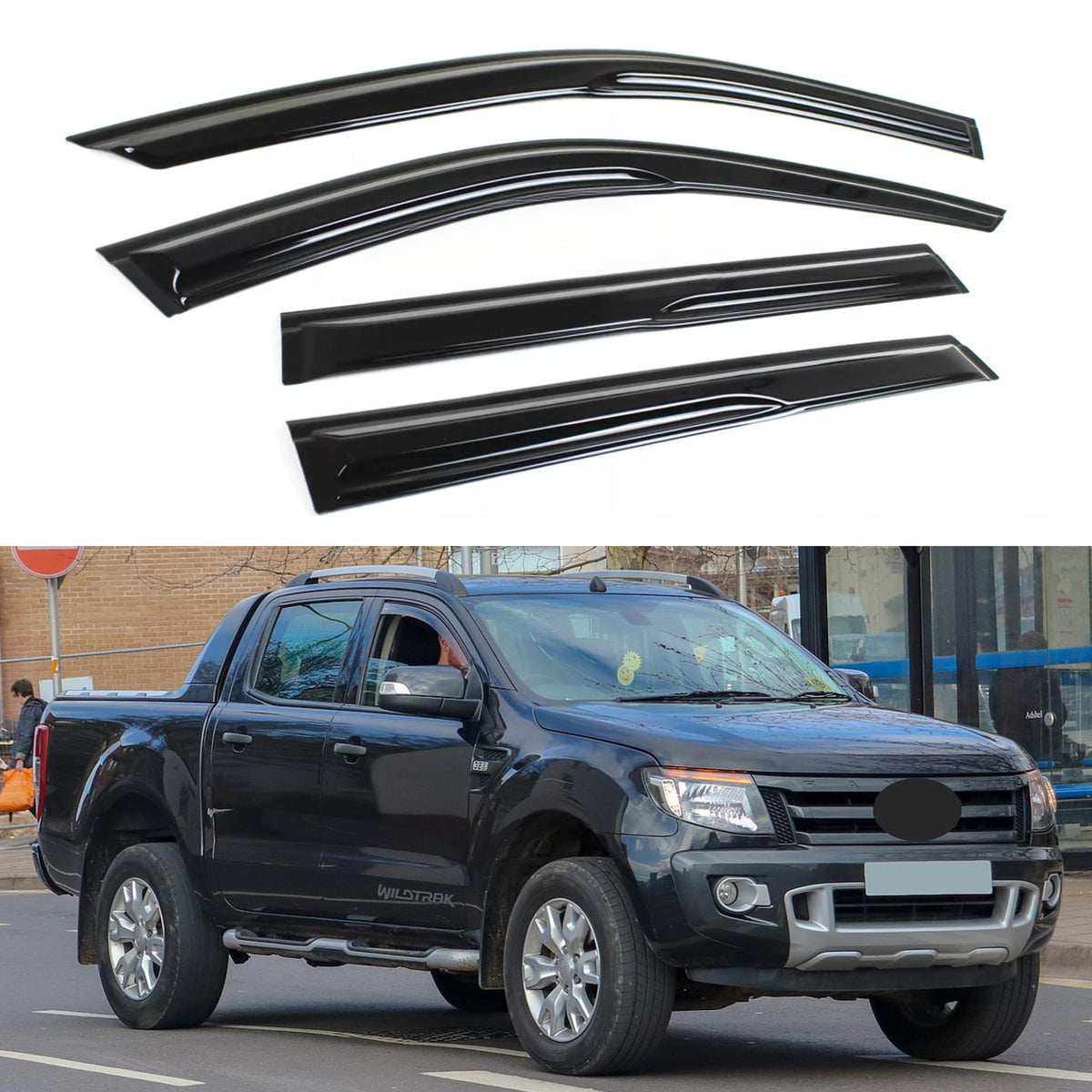 Ig Window Visor For Ford Ranger Supercrew 2012-2018, Rain Guard Tape-On Durable Sun Wind Side Vent Window Deflector Mugen Style,