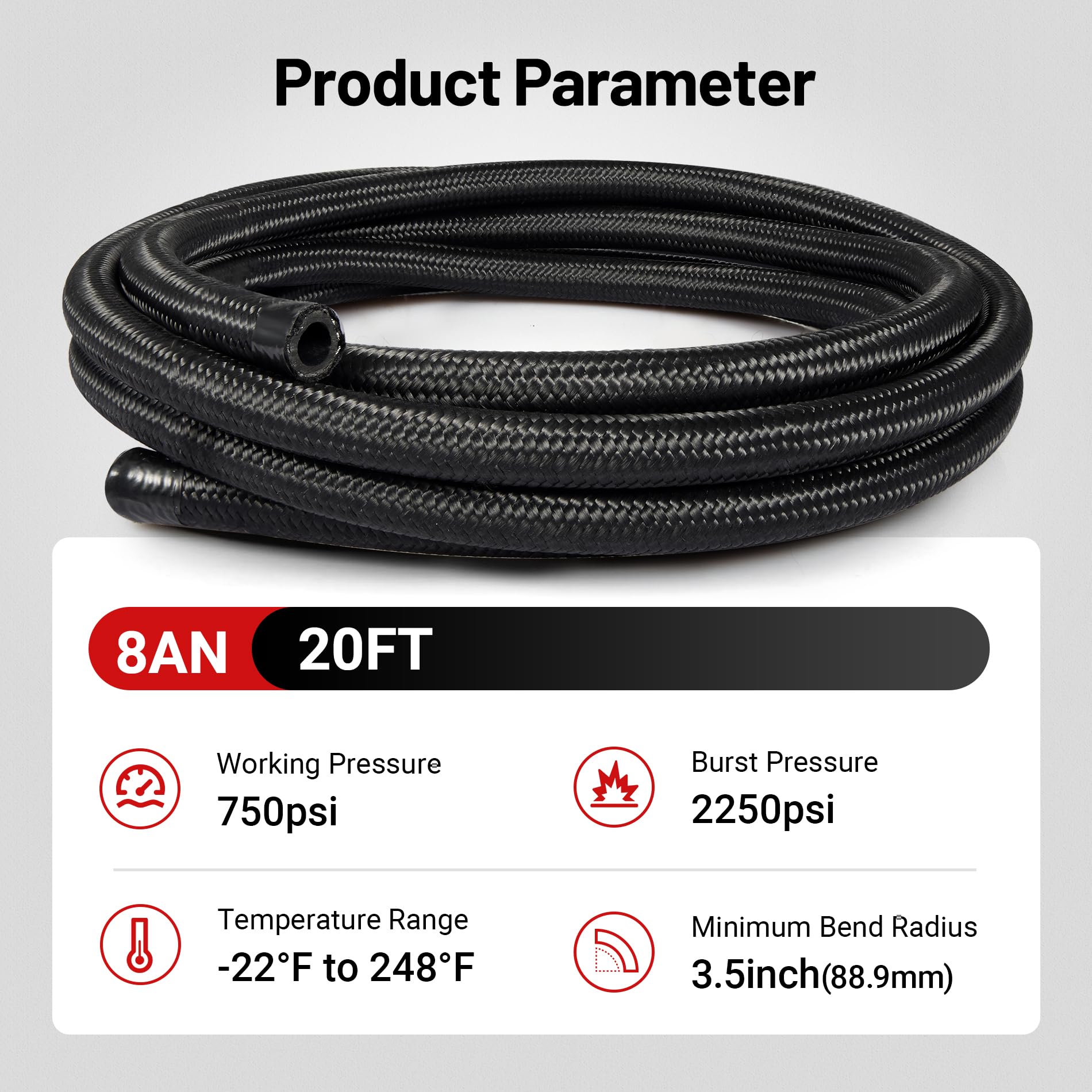 Evil Energy 8An Fuel Line Kit, 8An Nylon Braided Fuel Line Hose Fitting Kit Cpe 20Ft Black