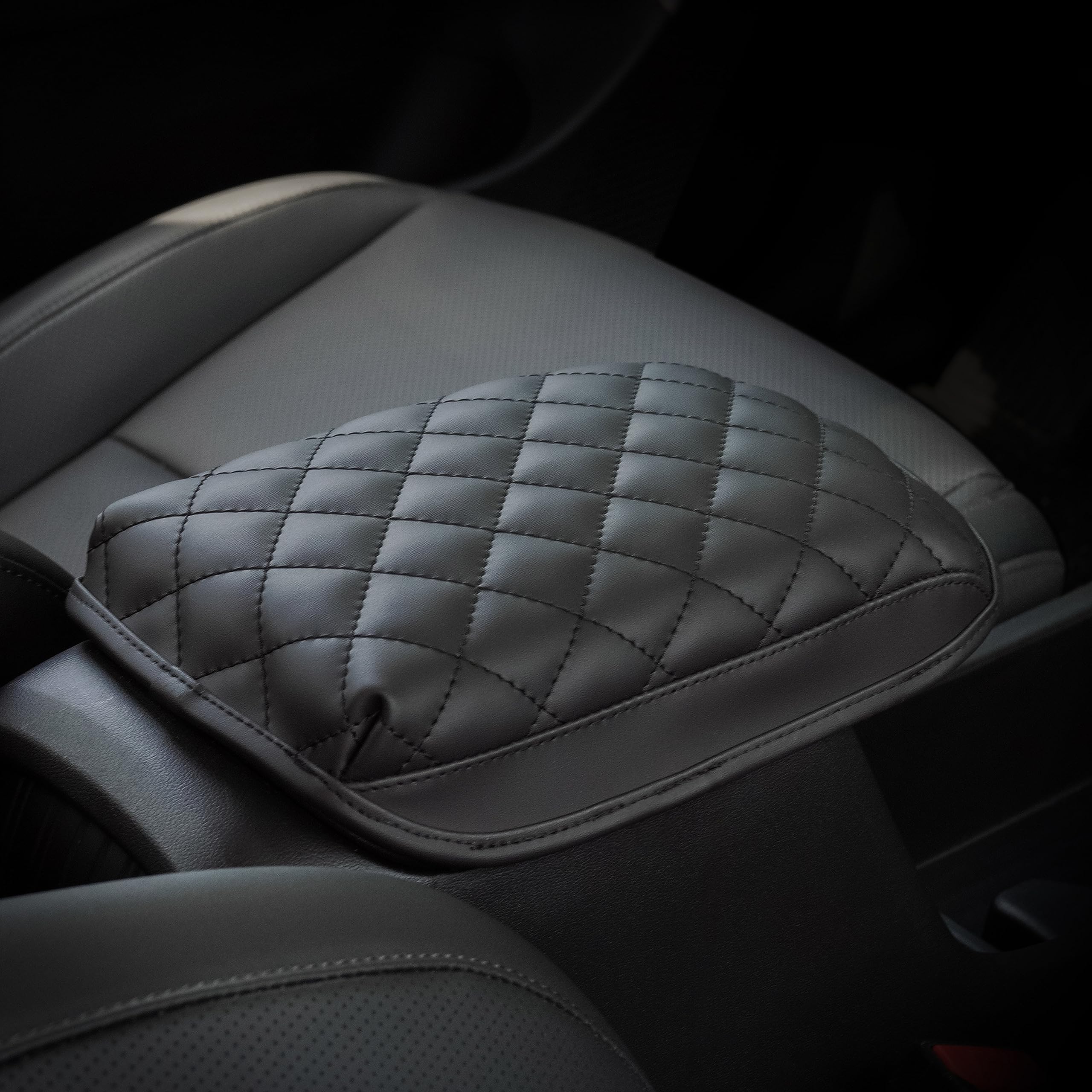 KMMOTORS Hyundai Kona(2023, 2024) Center Console Cover, Kona Accessories, Armrest Cushion, Quilting Black, Console Protector, Ve