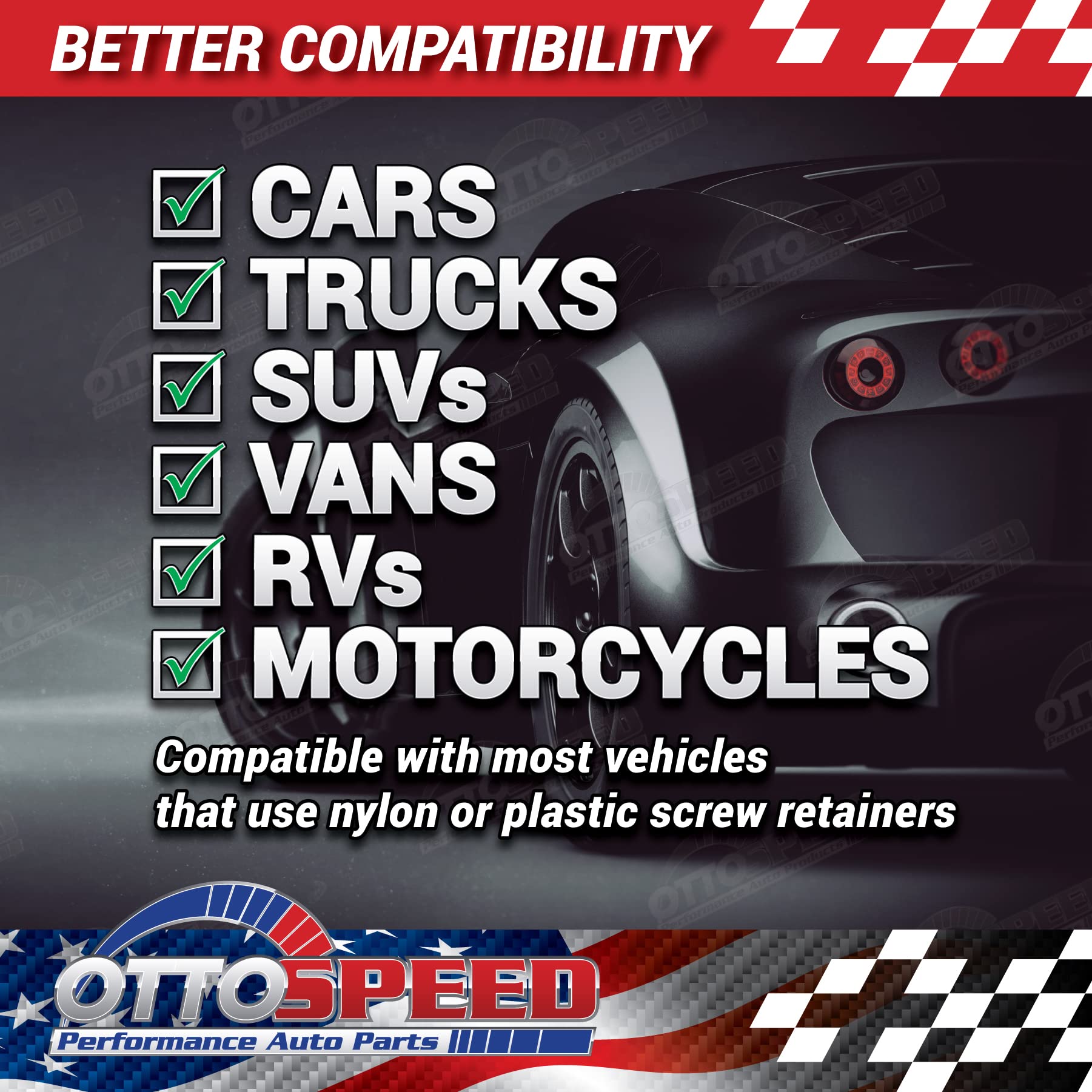 License Plate Screw Kit - Black, Oem Style Fasteners With Nylon Screw Retainers For Mounting Front And Back License Plates On Ca