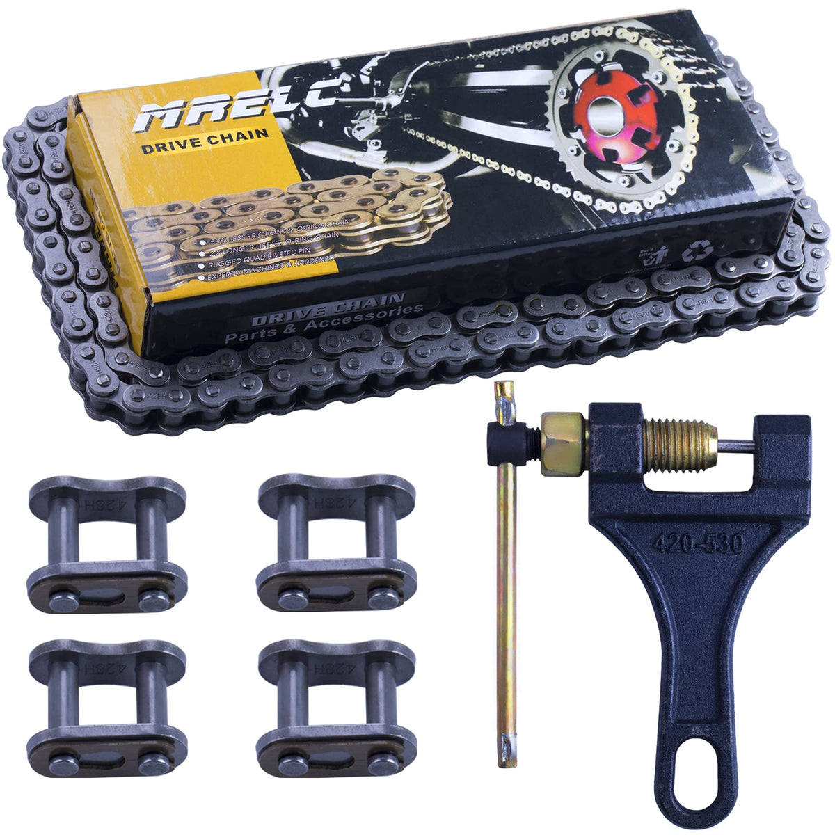 Mrelc 428H Motorcycle Chain+ Chain Breaker,118-Links Heavy Duty Drive Chain