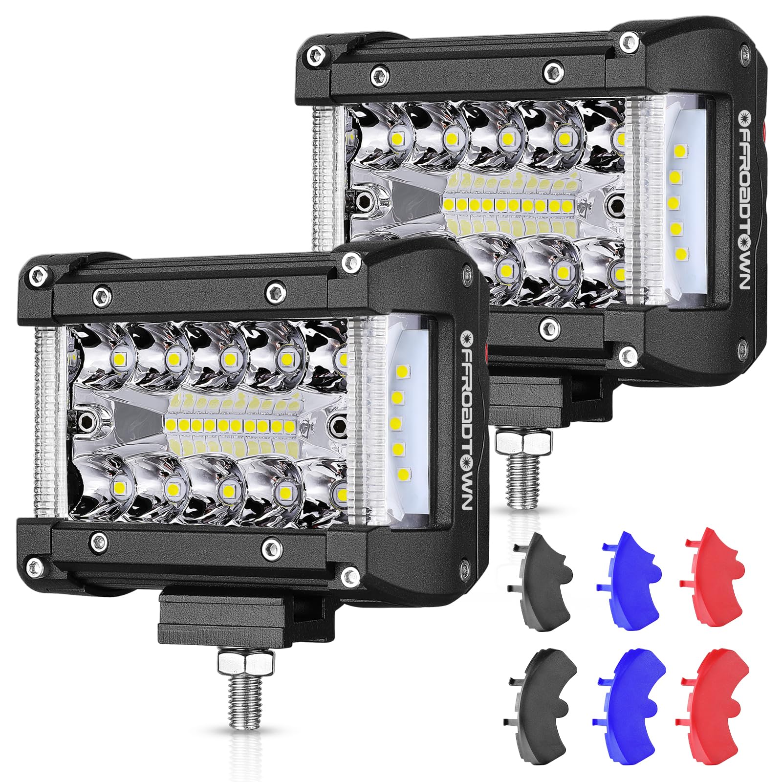 Offroadtown 2Pcs 4 Inch Led Pods Side Shooter Ditch Lights Spot Flood Combo Led Light Bar Fog Pod Work Offroad Driving Bumper Li