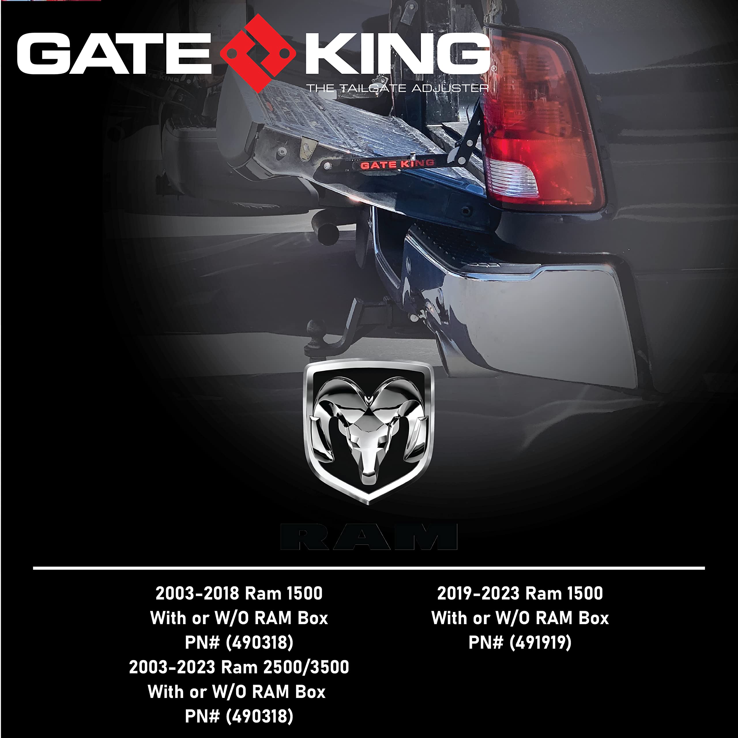 Gate King Ratcheting Multi Position Pickup Truck Tailgate Adjuster For Dodge Ram 1500 (2003-2018) & 2500/3500 (2003-2023) Made I