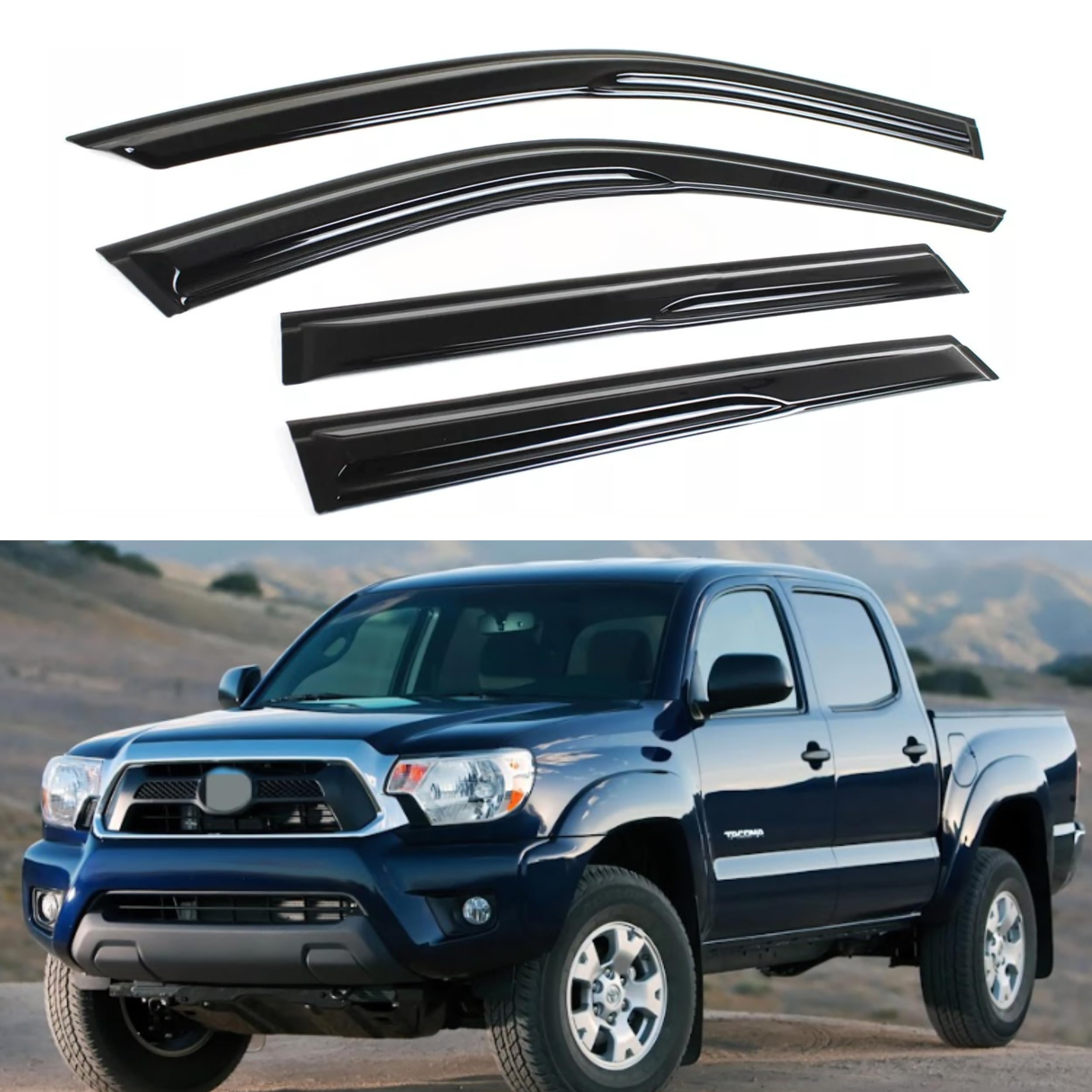 Ig Window Visor For 2005-2015 Toyota Tacoma Double Cab, Rain Guard Tape-On Side Vent Window Deflector Mugen Style, 2006 2007 200
