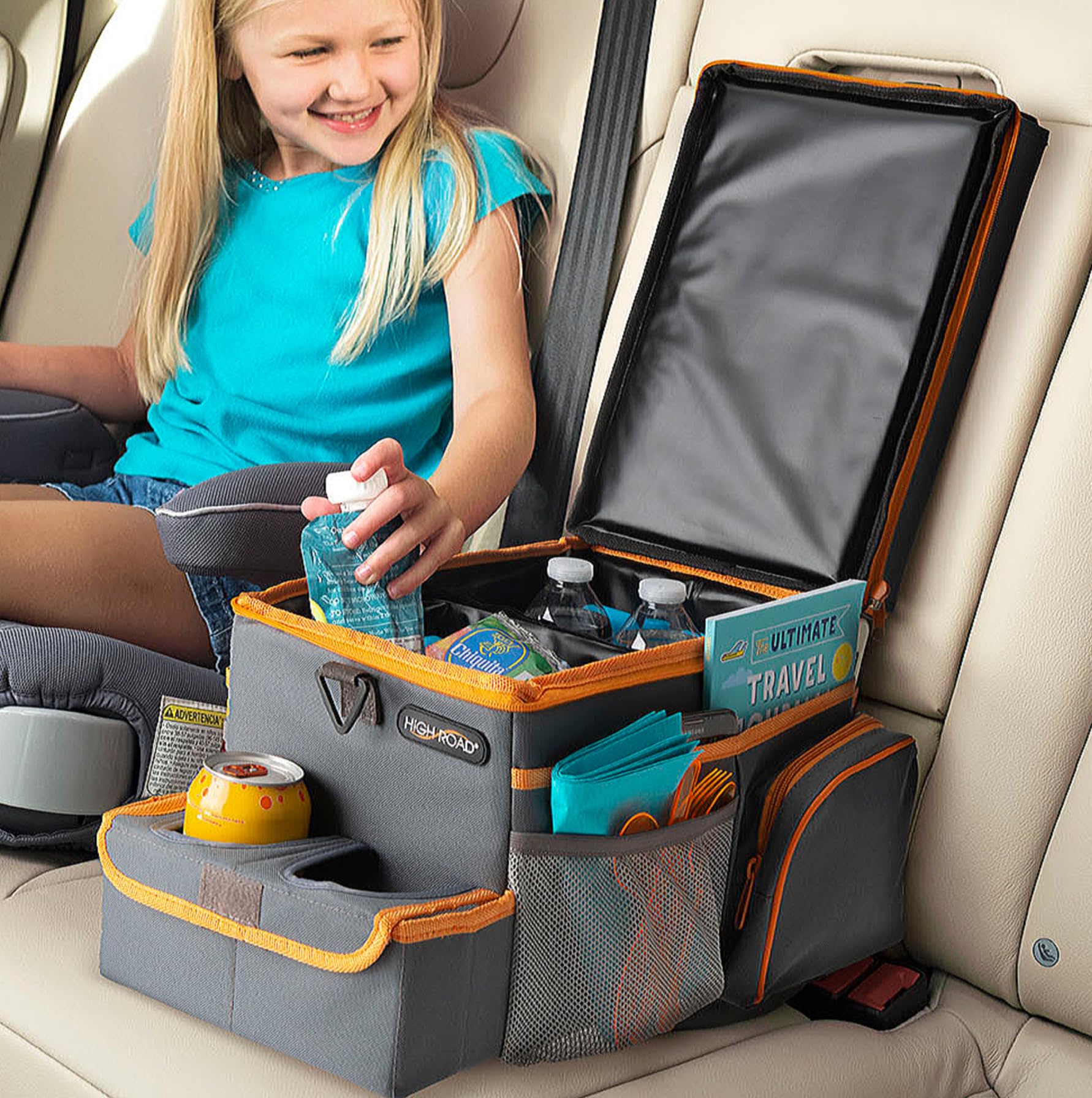 High Road CarHop Car Seat Organizer for the Front or Back Seat for Kids and Adults with Cup Holder Tray, Side Pockets and Cooler Compartment