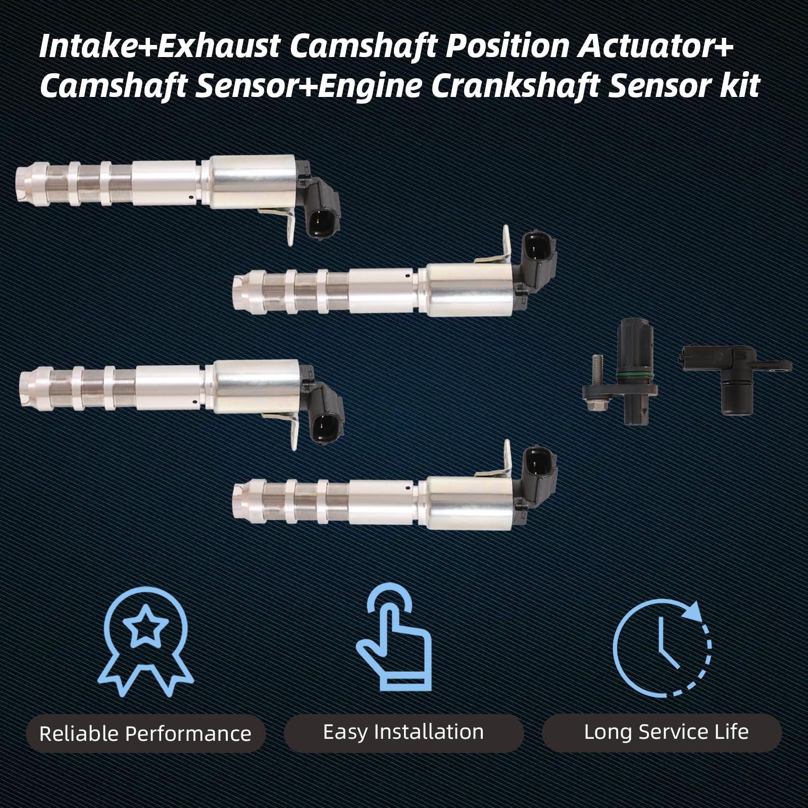 Intake+Exhaust Engine Variable Valve Timing (VVT) Solenoid+Camshaft Sensor+Engine Crankshaft Sensor Kit, for Buick, for Cadillac