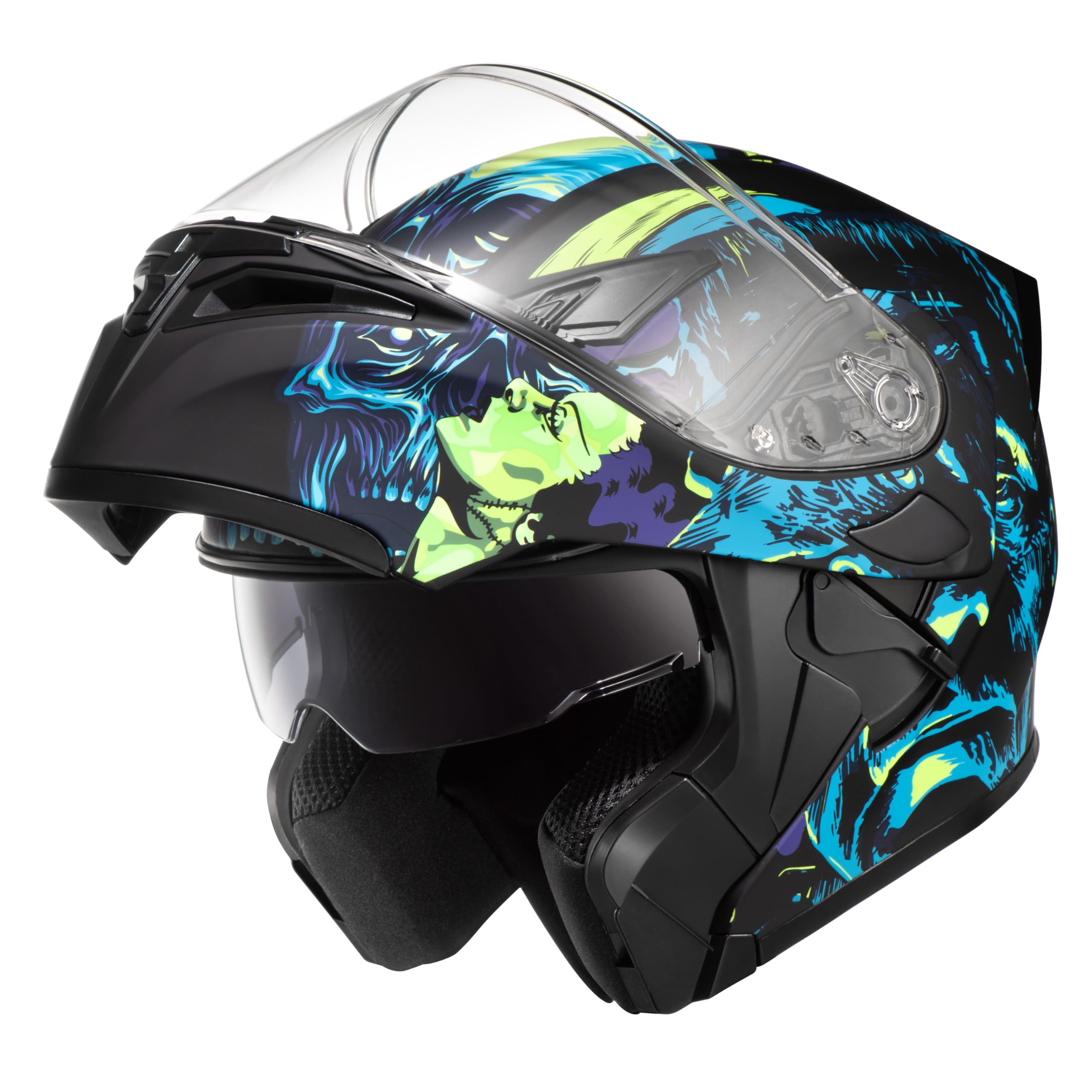 Kypara Motorcycle Dual Visor Flip Up Modular Full Face Helmet With Dot Certification Of Impressionism (Frankenstein, L)