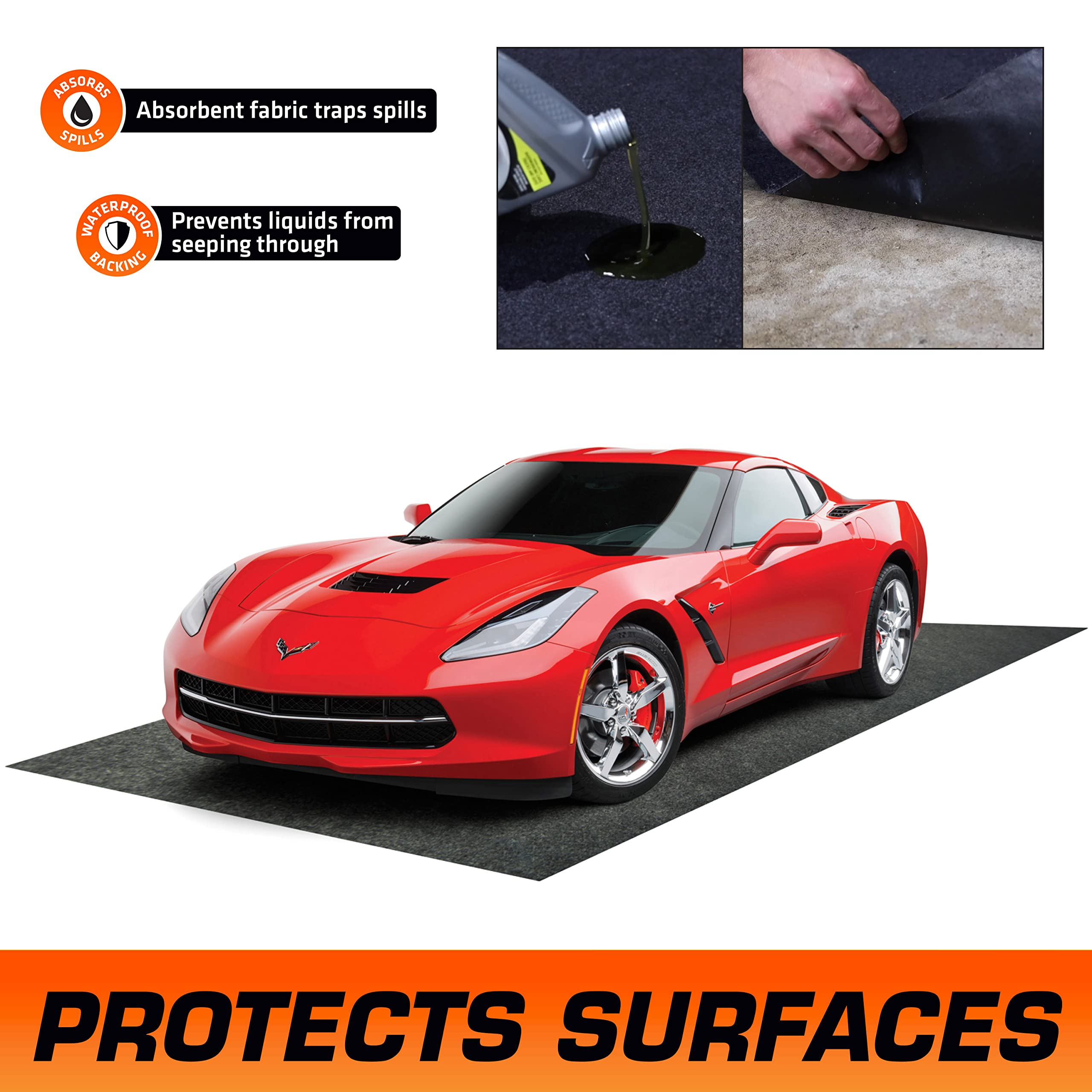 Armor All Garage Floor Mat, Waterproof, Oil Spill Resistant, 17' x 7'4", Charcoal, Model AAGFMC17, Durable Garage Flooring