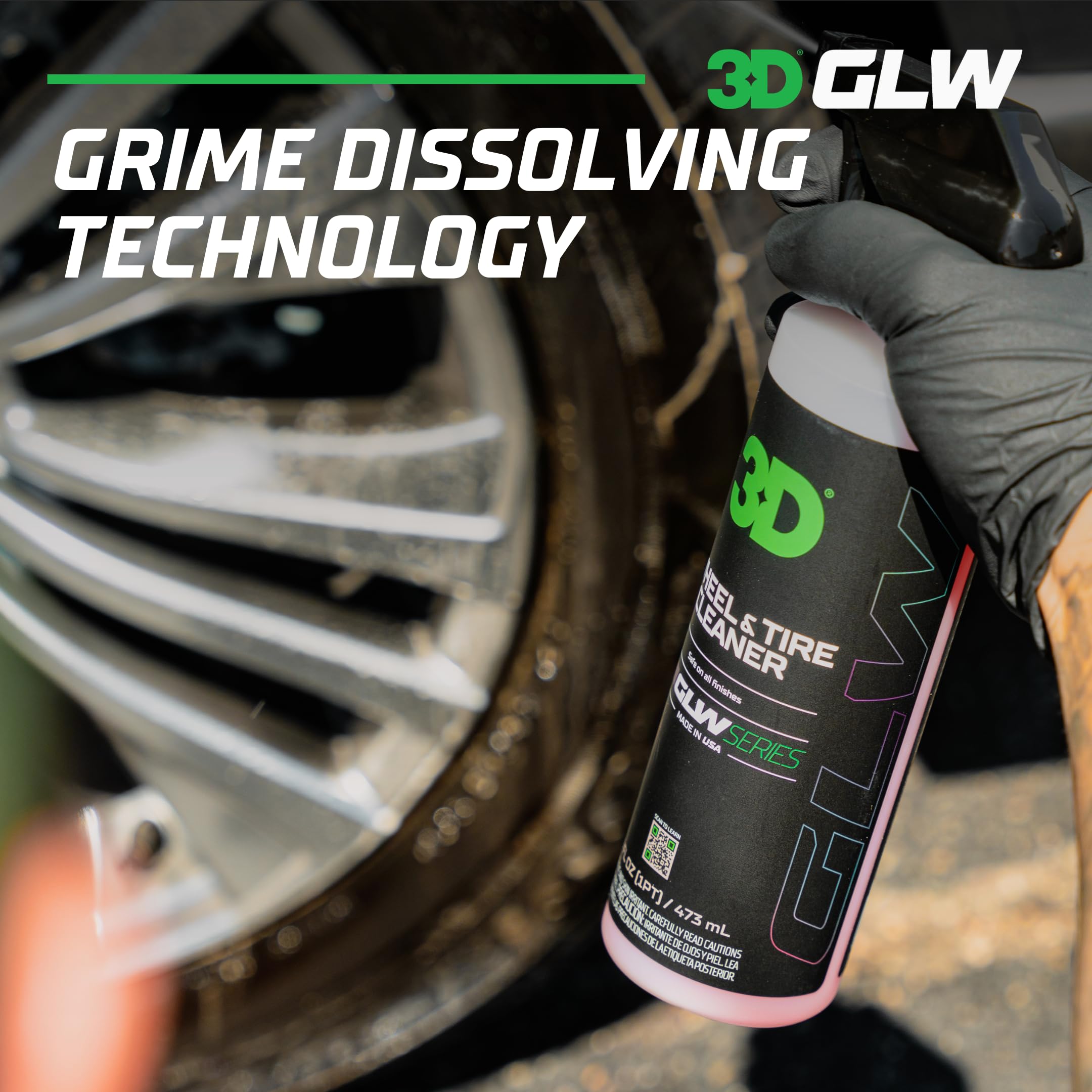 3D GLW Series Wheel & Tire Cleaner - Deep Cleaning All-in-One Formula | Removes Brake Dust, Grime, Tire Browning | Safe on All W