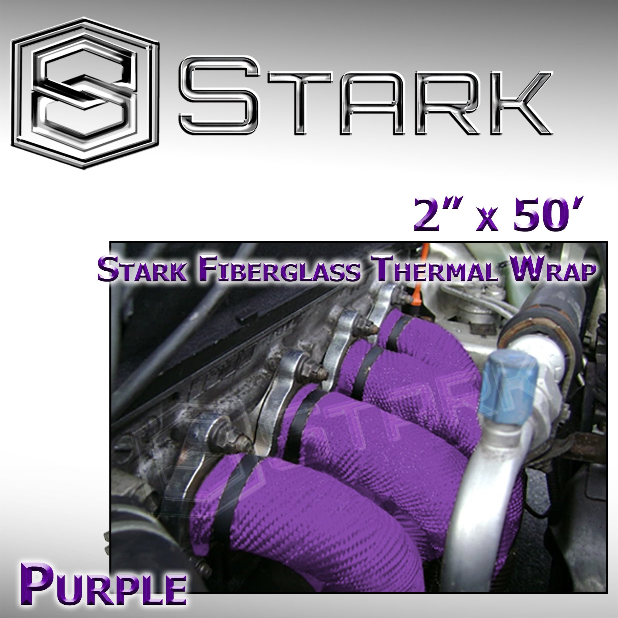 Stark Thermal Wrap 2' Wide X 50' Long - Fiberglass Heat Shield Exhaust Manifold/Header Wrap - Purple